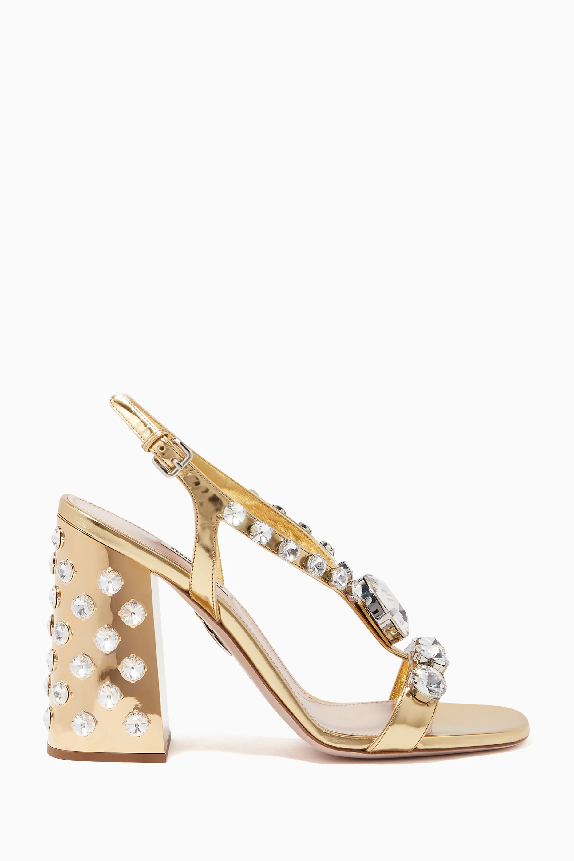 Buy Miu Miu Gold Embellished Leather Sandals For Women Online Ounass UAE