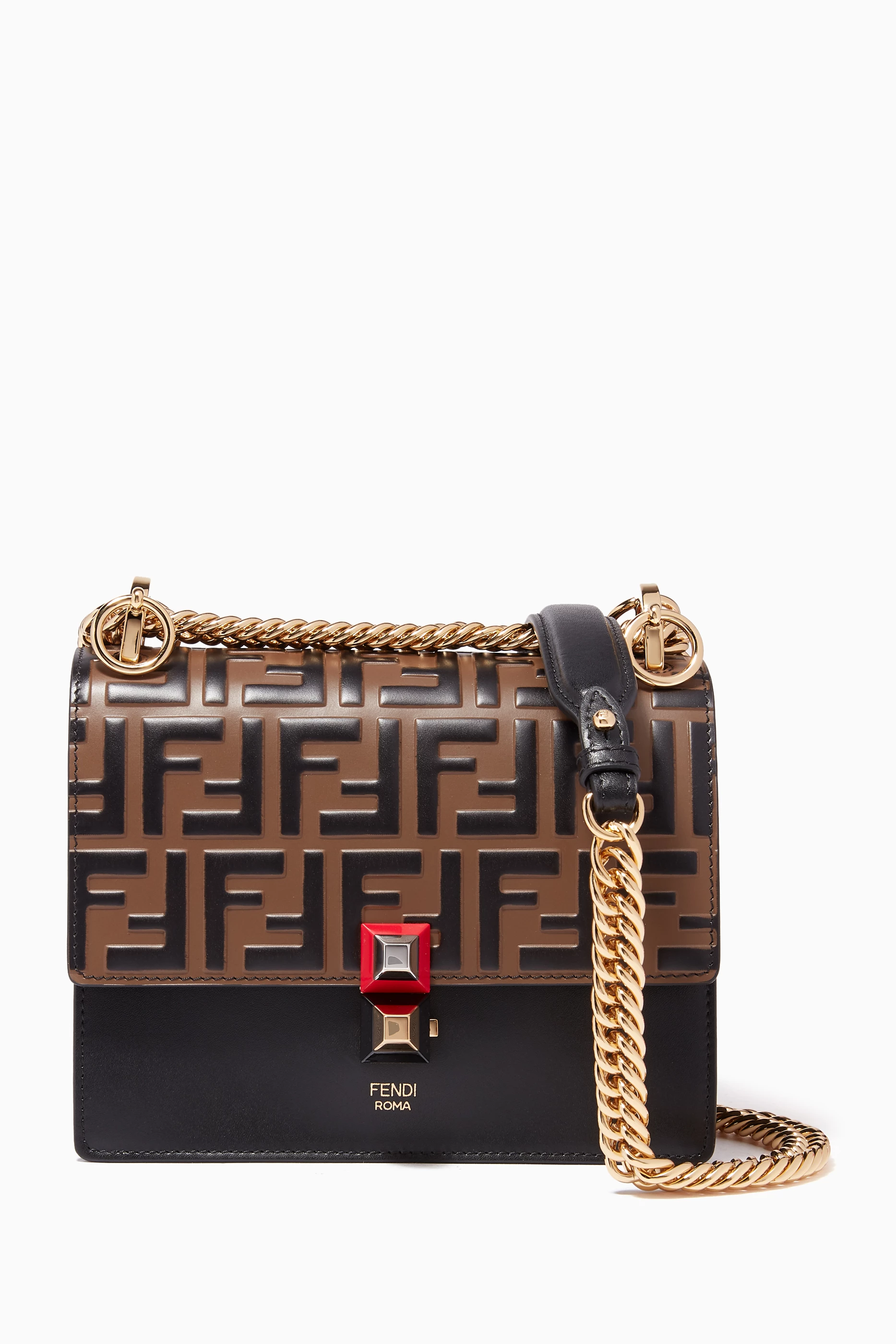 Fendi kan i ff embossed shoulder bag shop