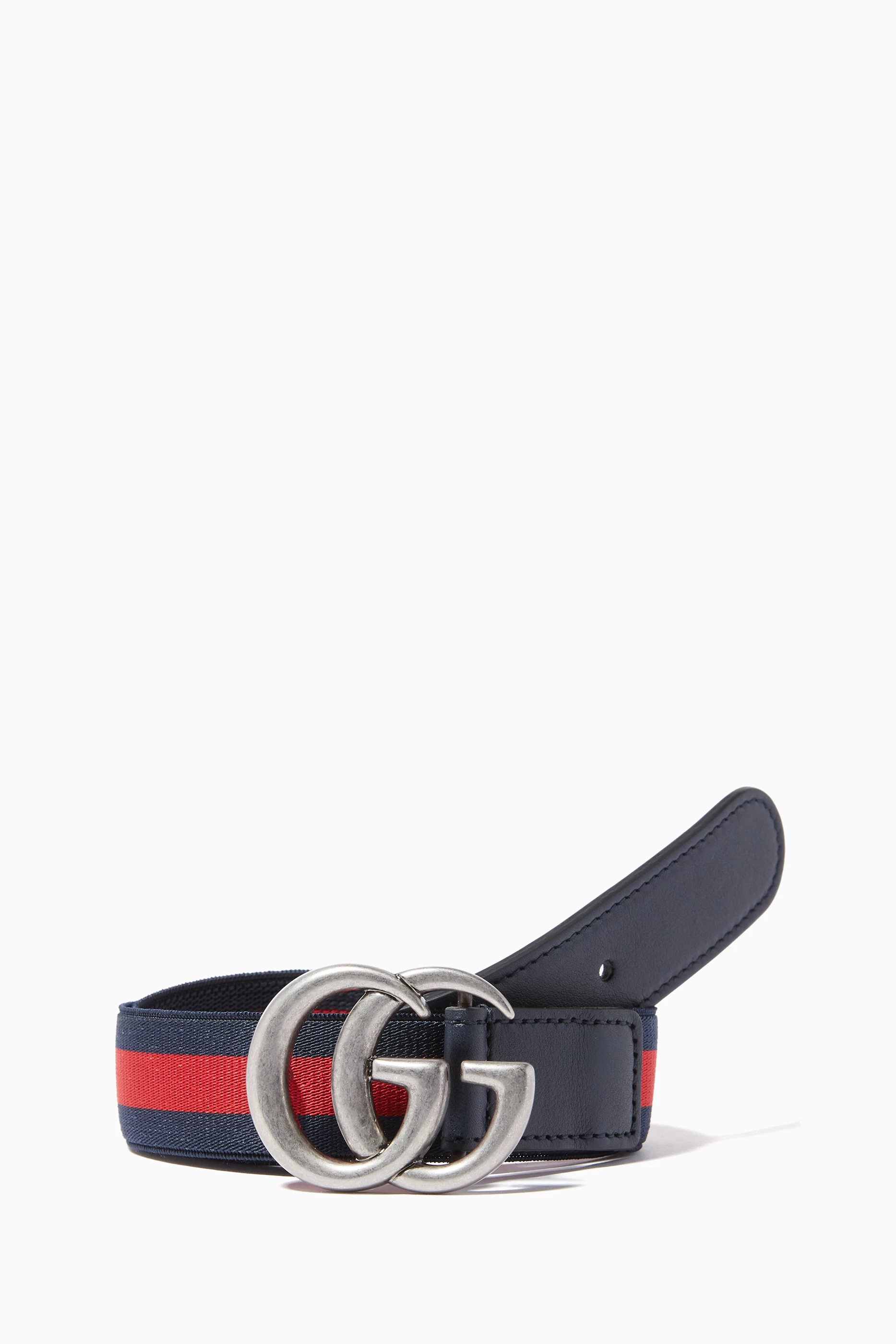 Buy Gucci Blue Striped GG Logo Belt For Boys Online Ounass UAE