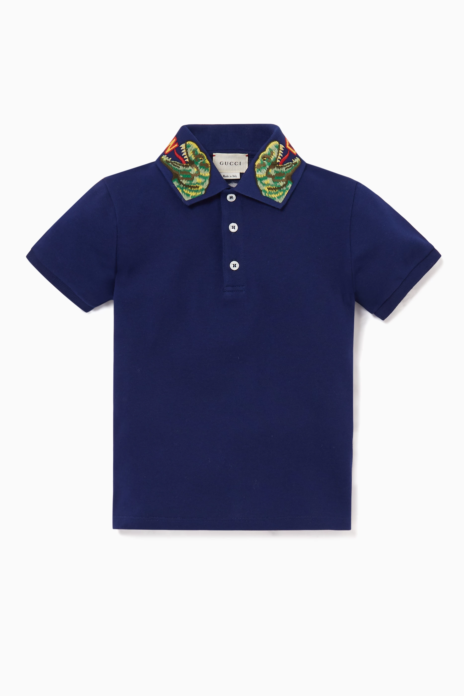 Buy Gucci Blue Embroidered Collar Polo Shirt For Boys Online Ounass UAE