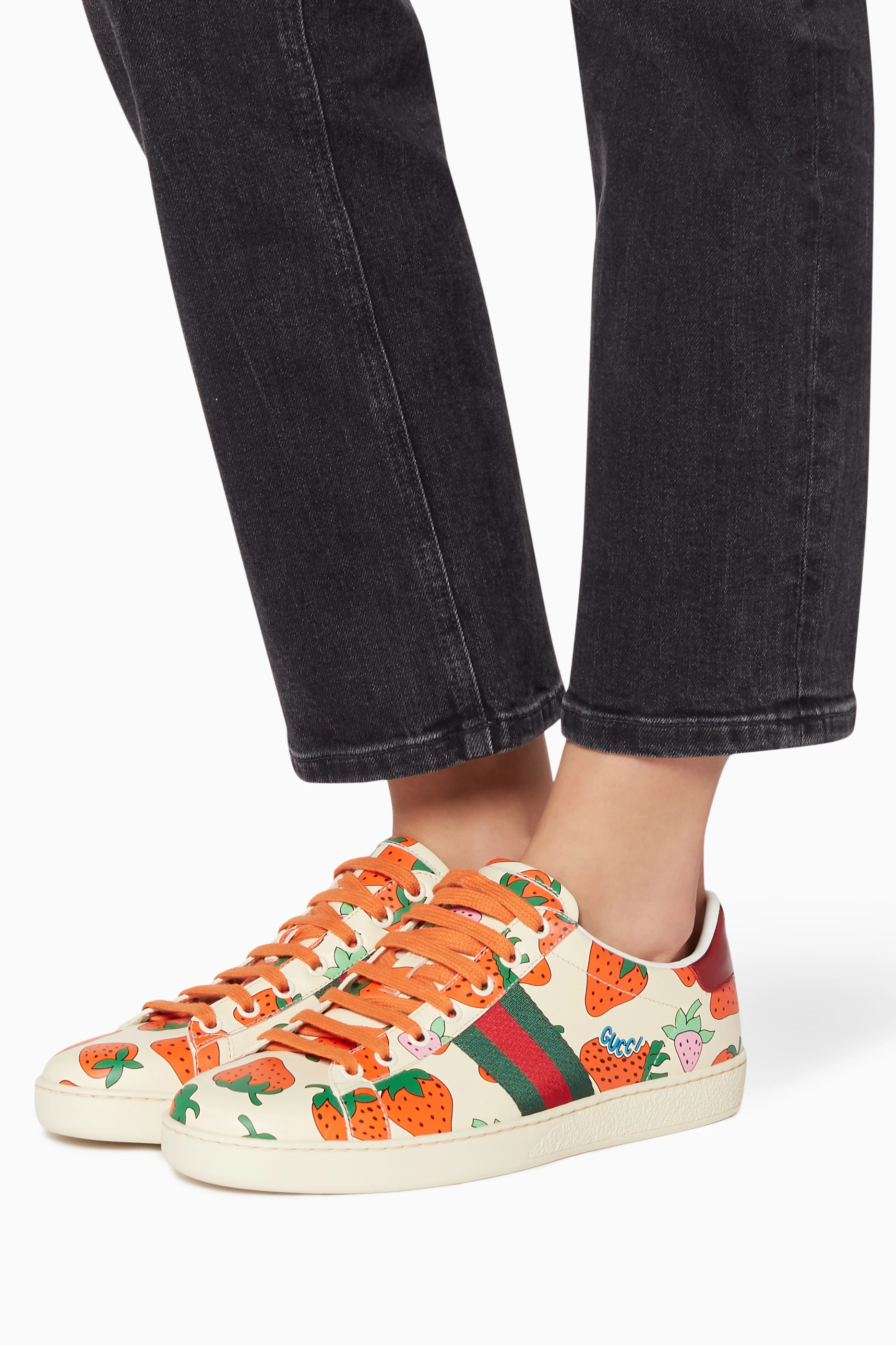 Buy Gucci White Ace Strawberry Print Leather Sneakers For Women Online Ounass UAE