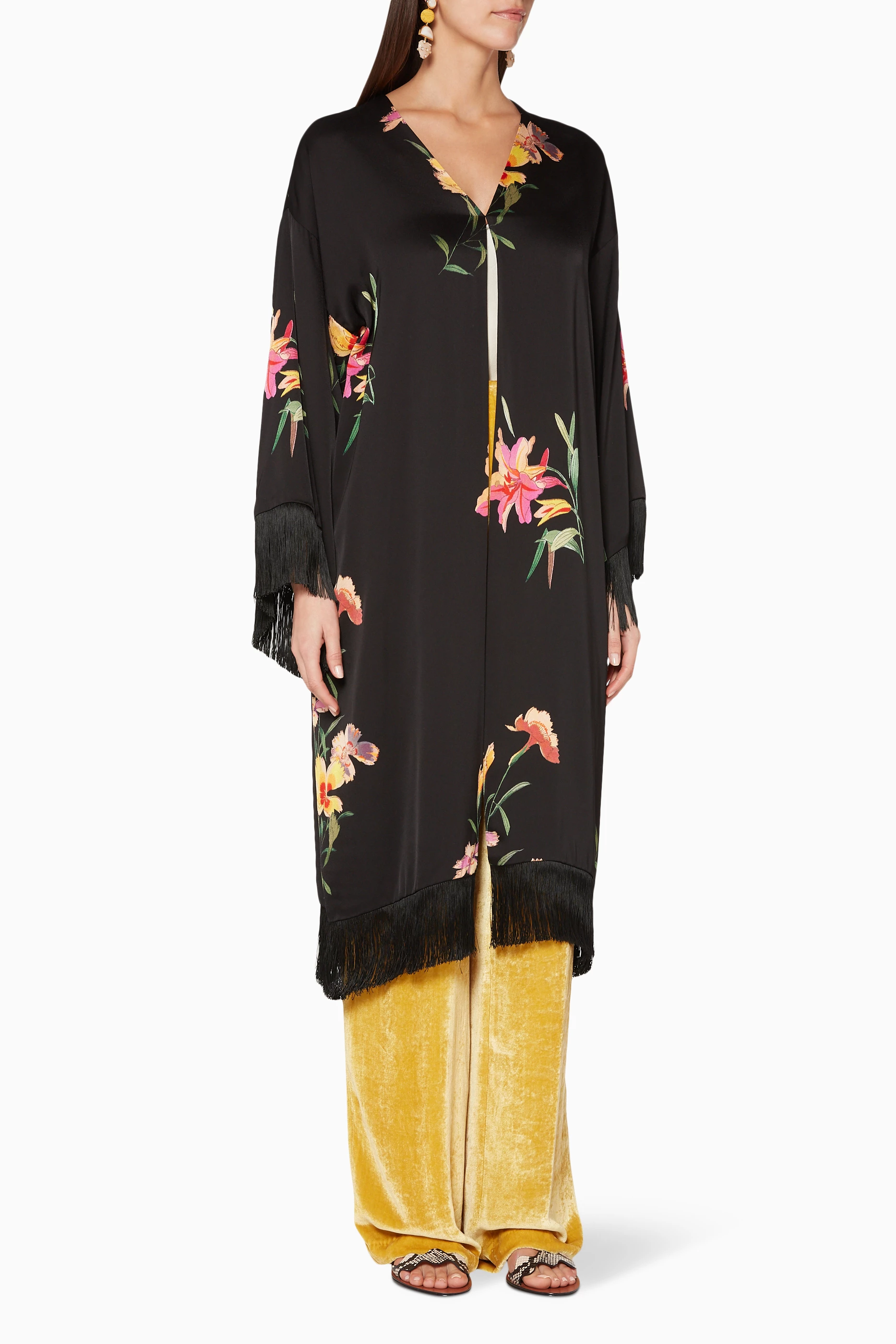 Buy Etro Black Black Floral Print Fringed Kimono Jacket For Women Online Ounass UAE
