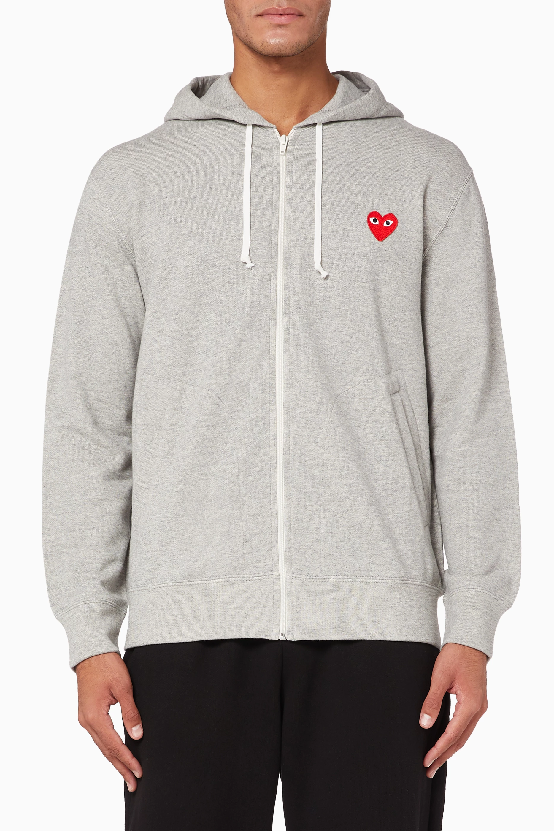 Buy Comme des Garcons PLAY Grey Logo Applique Cotton Hooded Sweatshirt For Men Online Ounass UAE