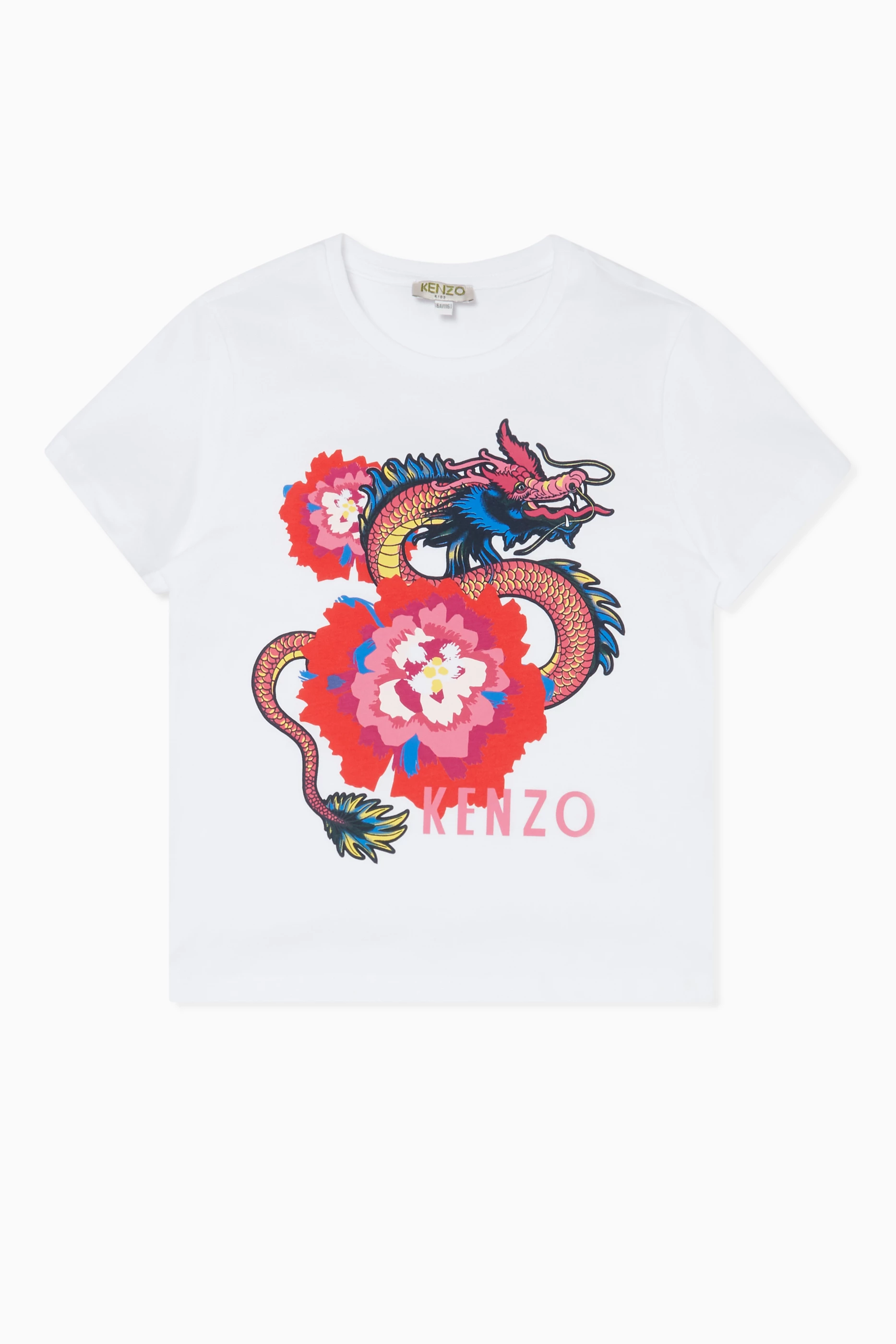 Buy KENZO KIDS White Dragon Design T-Shirt For Girls Online