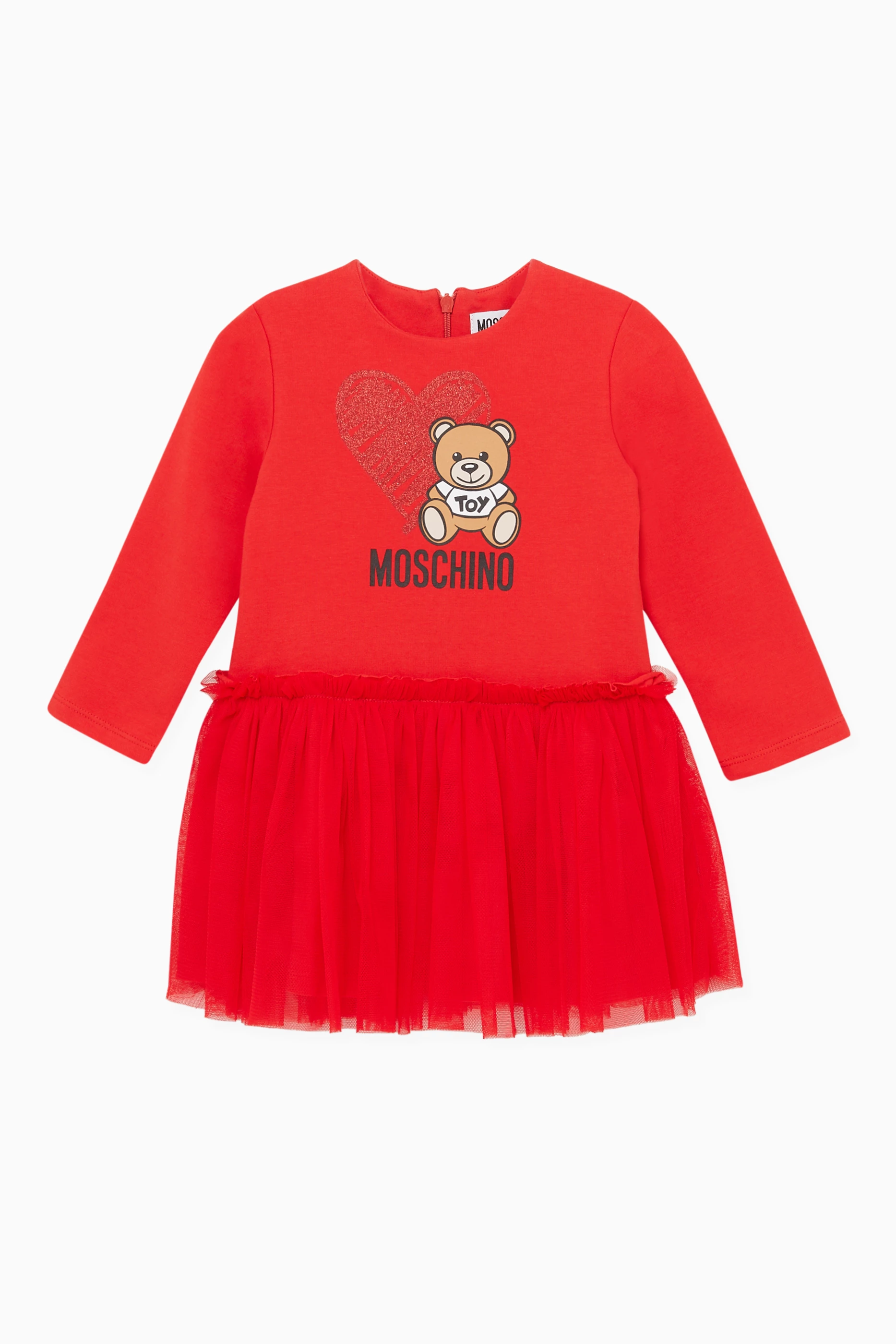 Buy Moschino Red Glitter Heart Bear Dress For Girls Online Ounass UAE