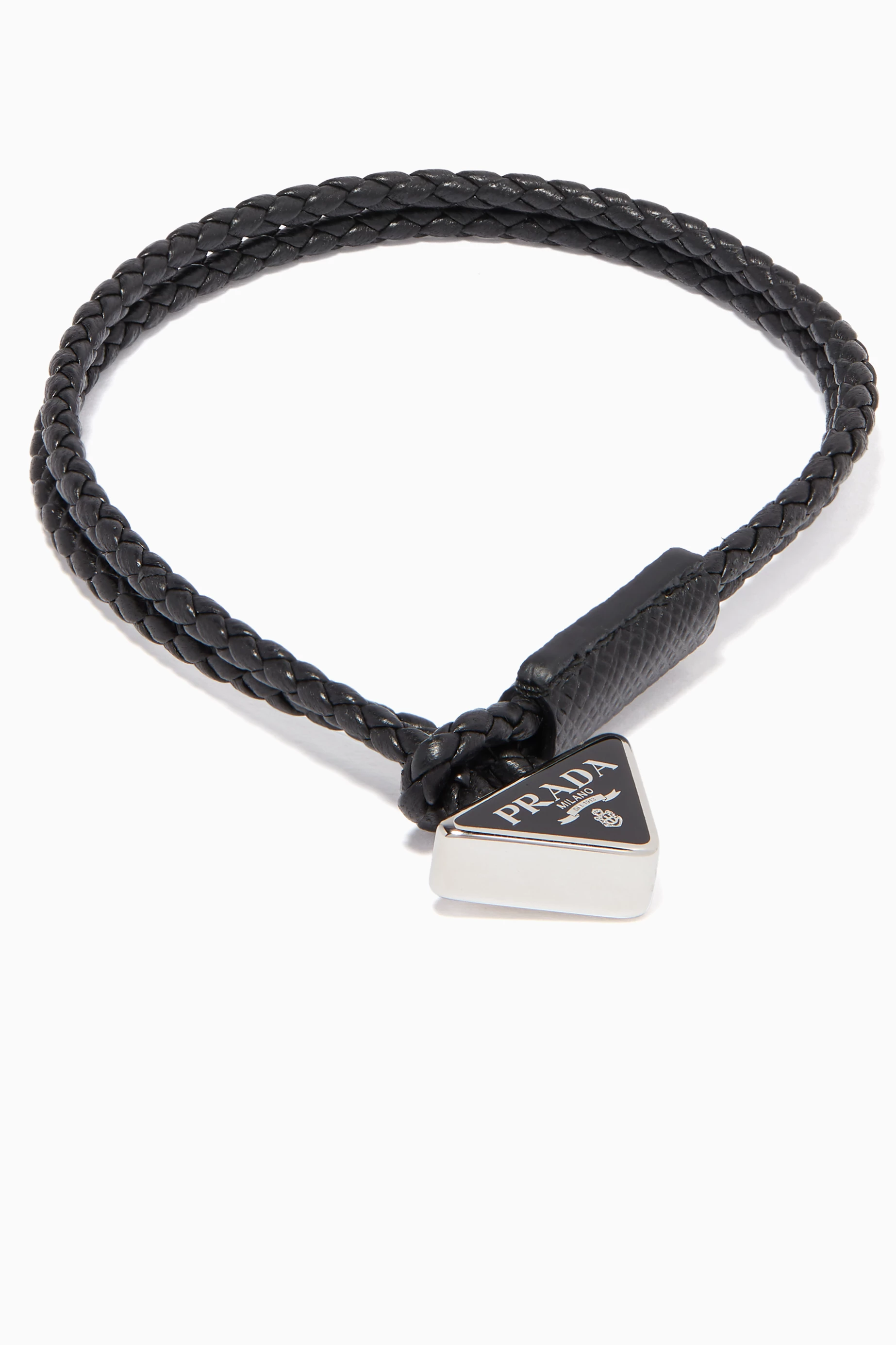 Buy Prada Black Leather Rope Triangle Logo Bracelet For Men Online Ounass UAE