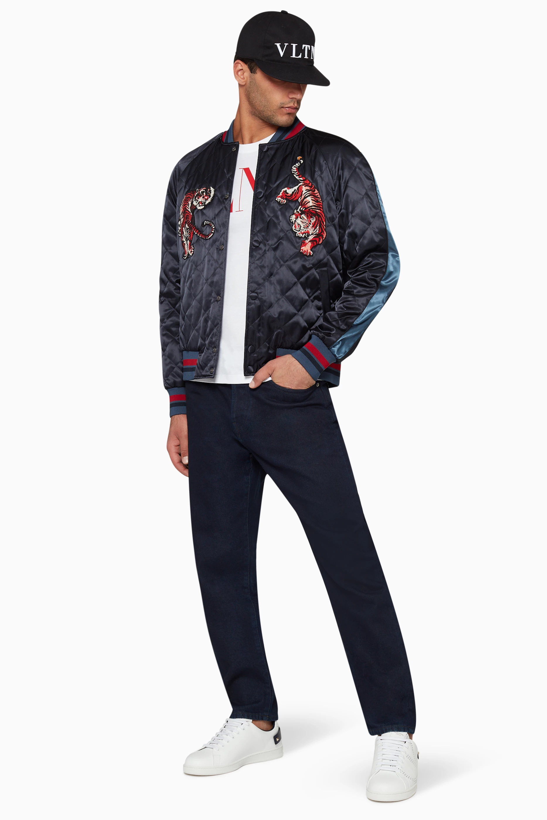 Buy Valentino Garavani Blue Tiger Embroidered Quilted Bomber Jacket For Men Online Ounass UAE