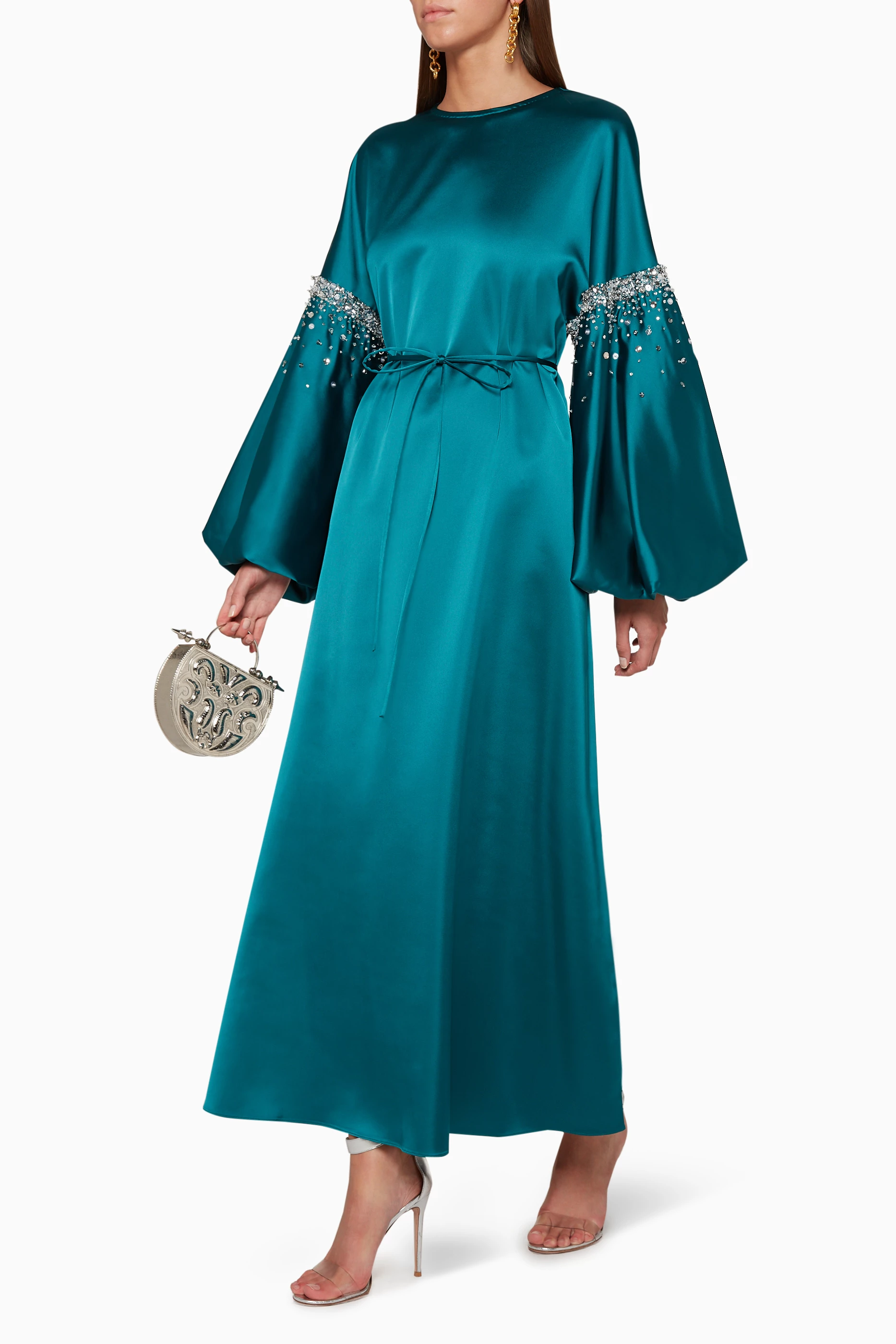 green emerald velvet dress Brienna Satin Tie A-Line Formal Dress