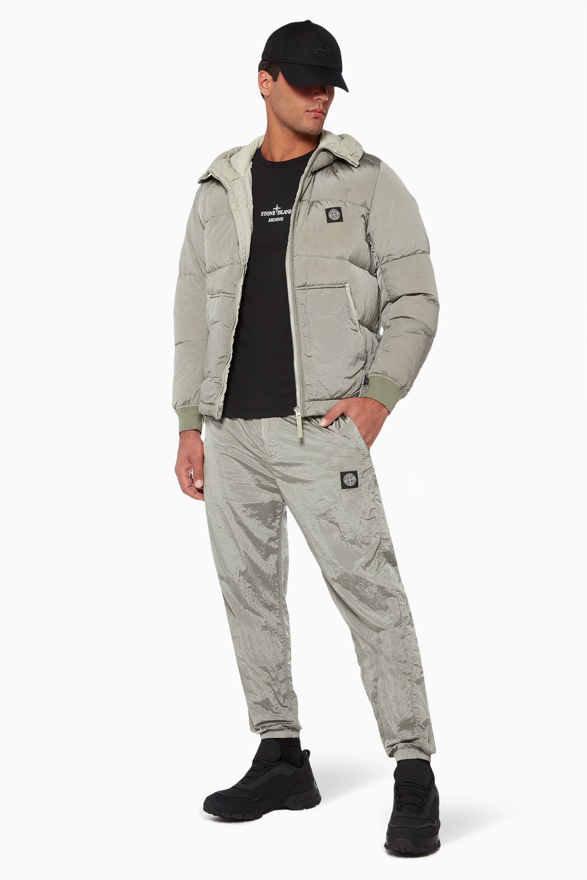 Buy Stone Island Grey Hooded Down Jacket For Men Online Ounass UAE