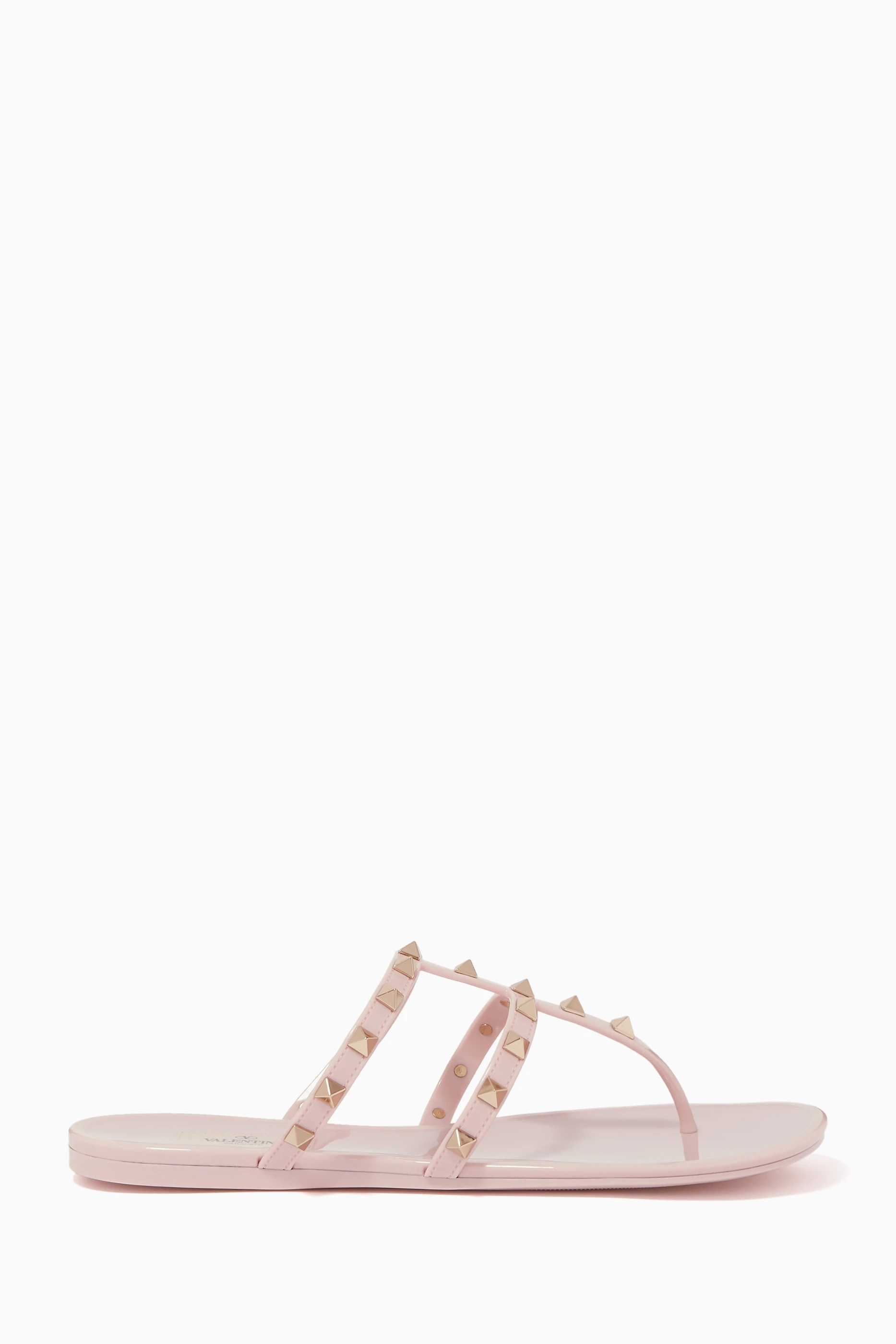 Buy Valentino Garavani Pink Rockstud Rubber Thong Sandals For