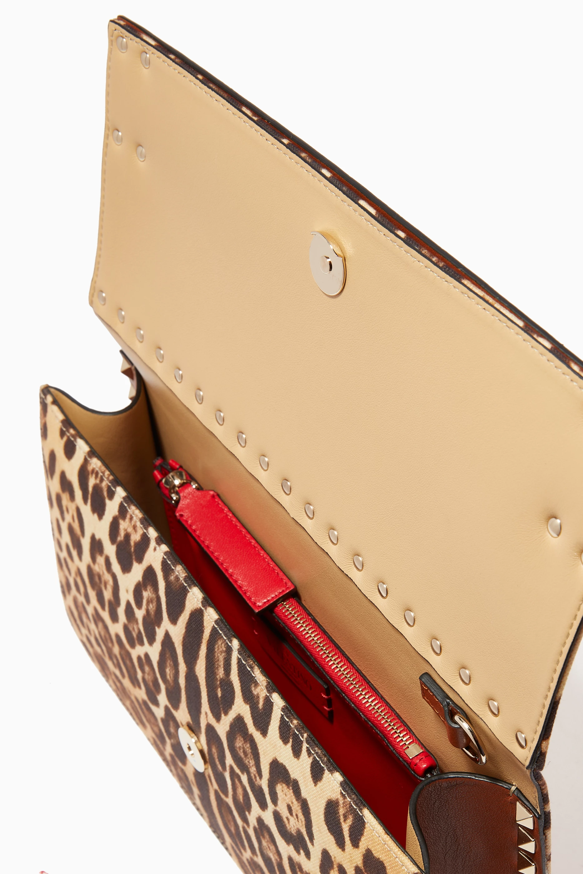 Buy Valentino Garavani Brown Valentino Garavani Rockstud Leopard Print Canvas Clutch For Women Online Ounass UAE