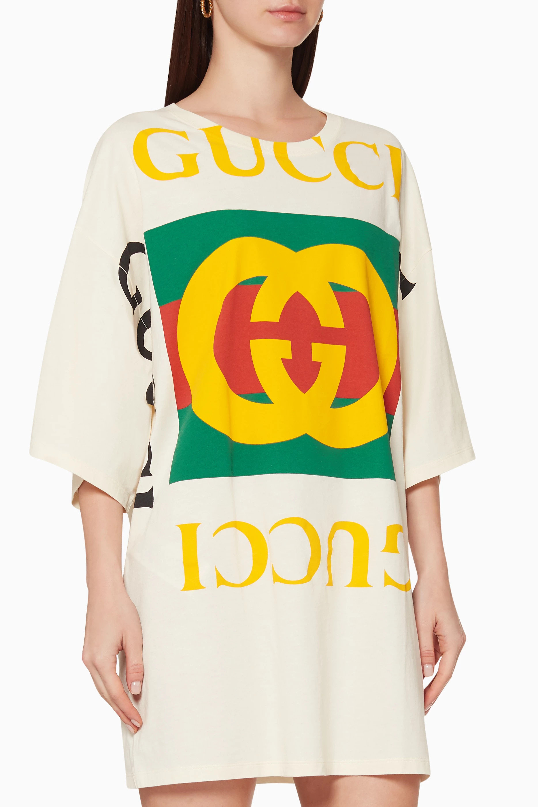Buy Gucci White Logo Print Oversized T Shirt Dress For Women Online Ounass UAE