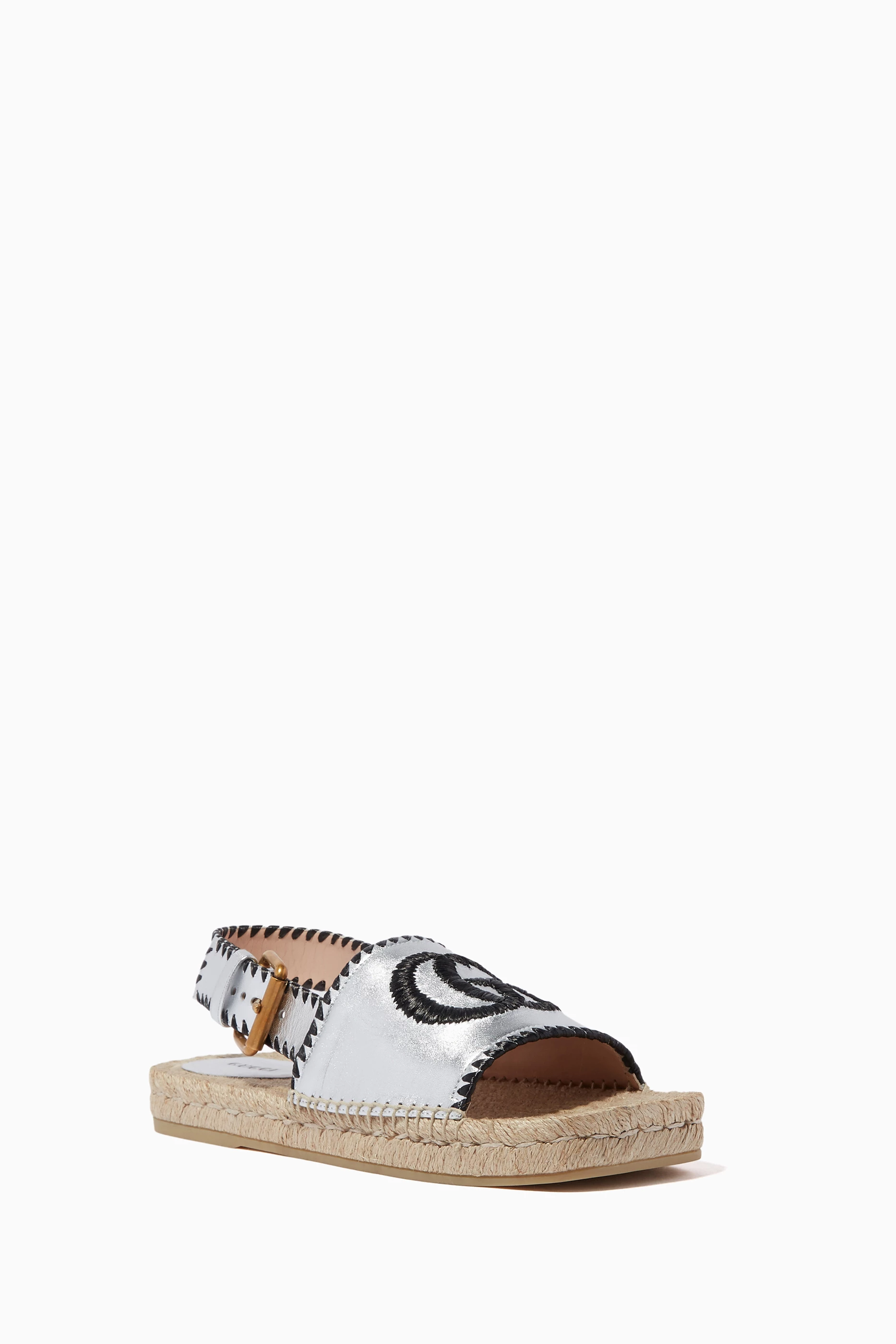 Buy Gucci Silver Metallic Leather Espadrille Sandals For Women Online Ounass UAE
