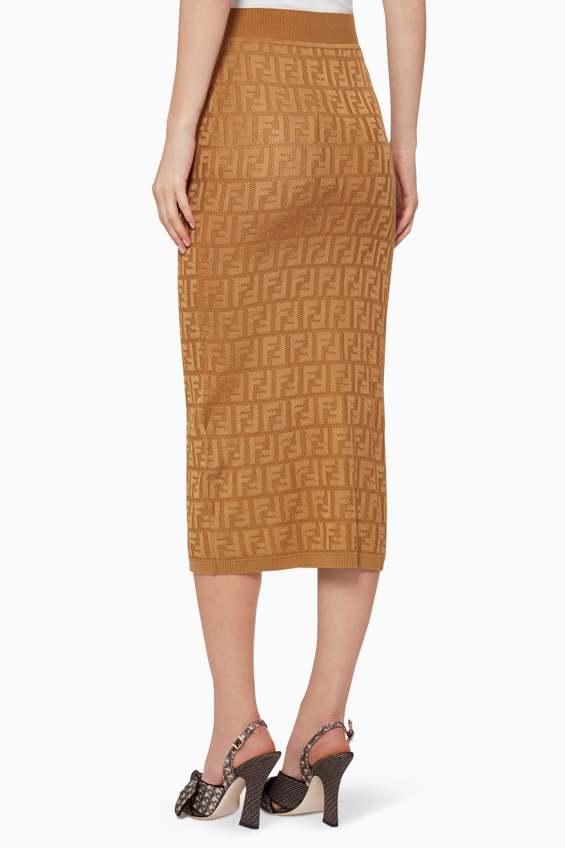 Buy Fendi Gold FF Knit Pencil Skirt For Women Online Ounass UAE