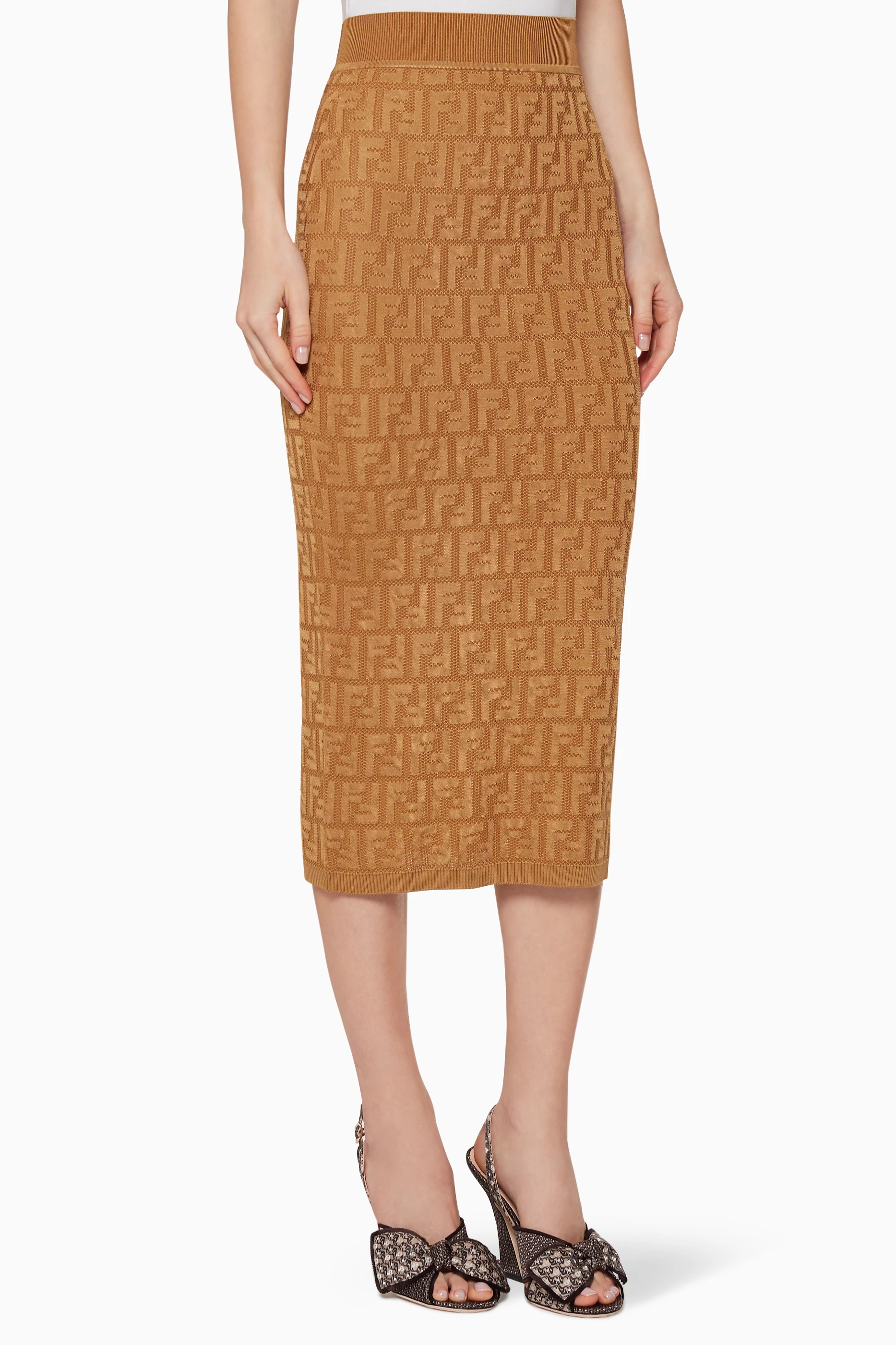 Buy Fendi Gold FF Knit Pencil Skirt For Women Online Ounass UAE