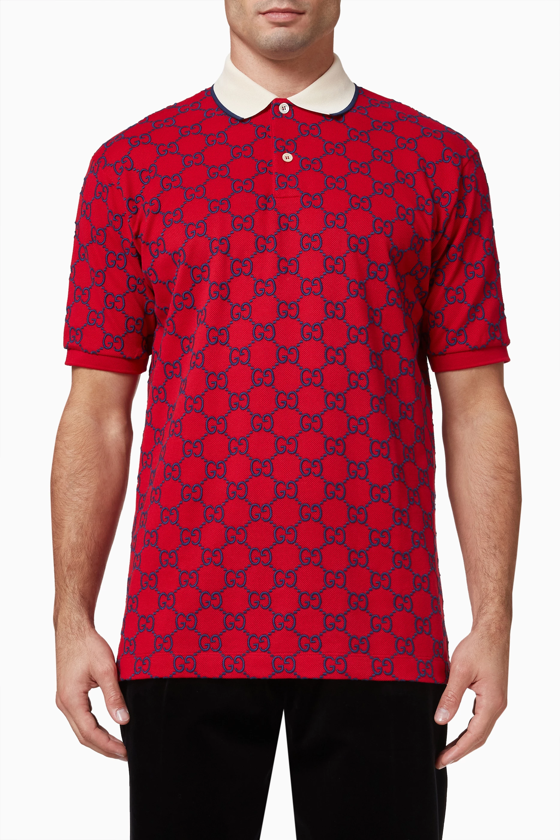 Buy Gucci Red Polo T Shirt in GG Stretch Cotton For Men Online Ounass UAE