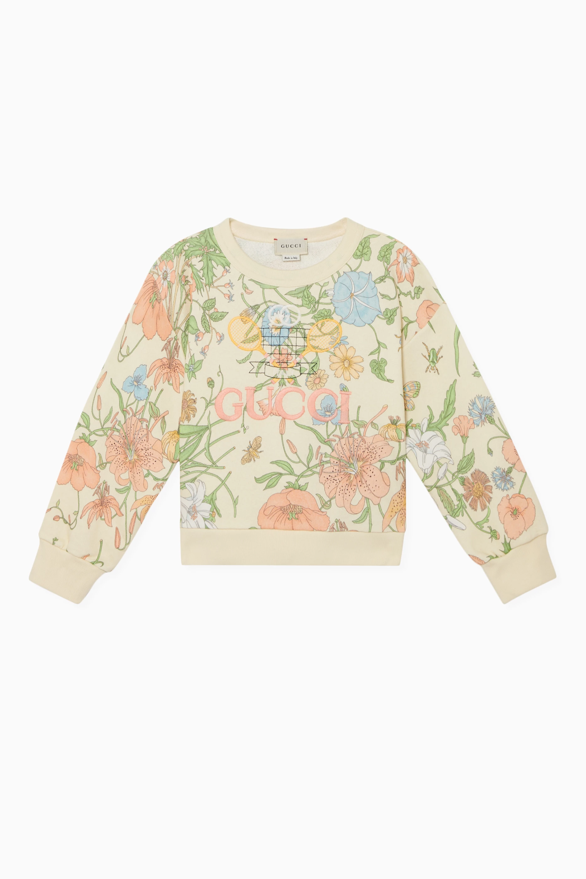 Buy Gucci White Flora Tennis Logo Sweatshirt For Girls Online Ounass UAE