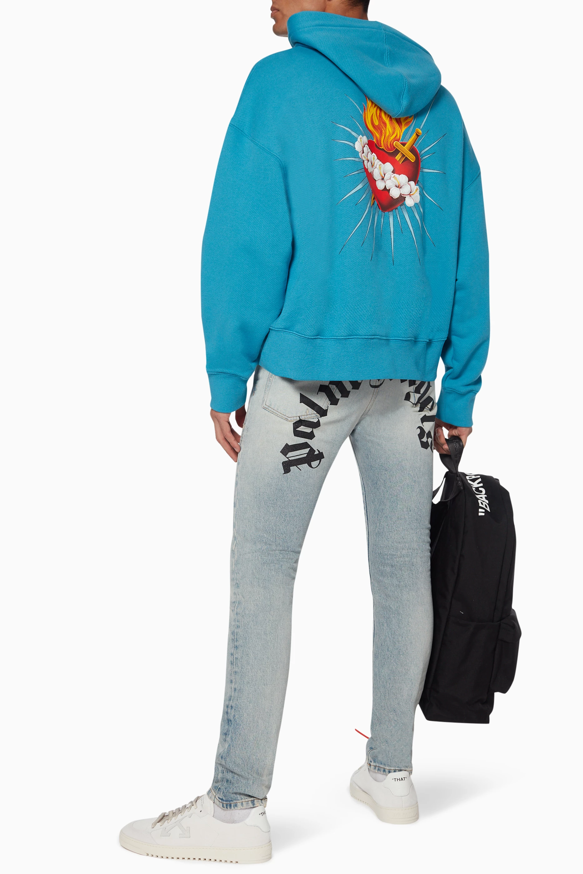 Buy Palm Angels Blue Sacred Heart Hoodie For Men Online Ounass UAE