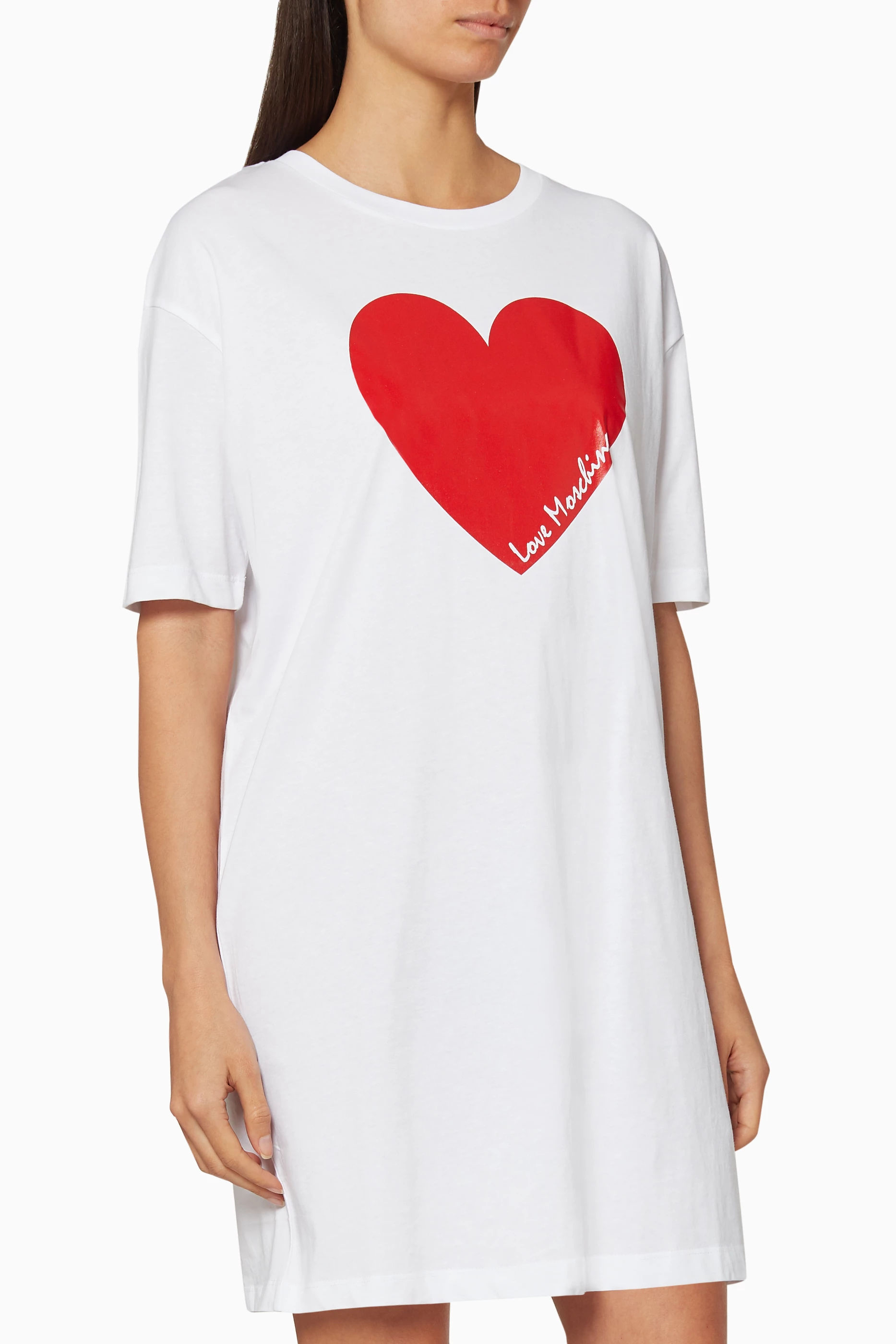 Buy Love Moschino White Heart Logo Print T Shirt Dress For Women Online Ounass UAE