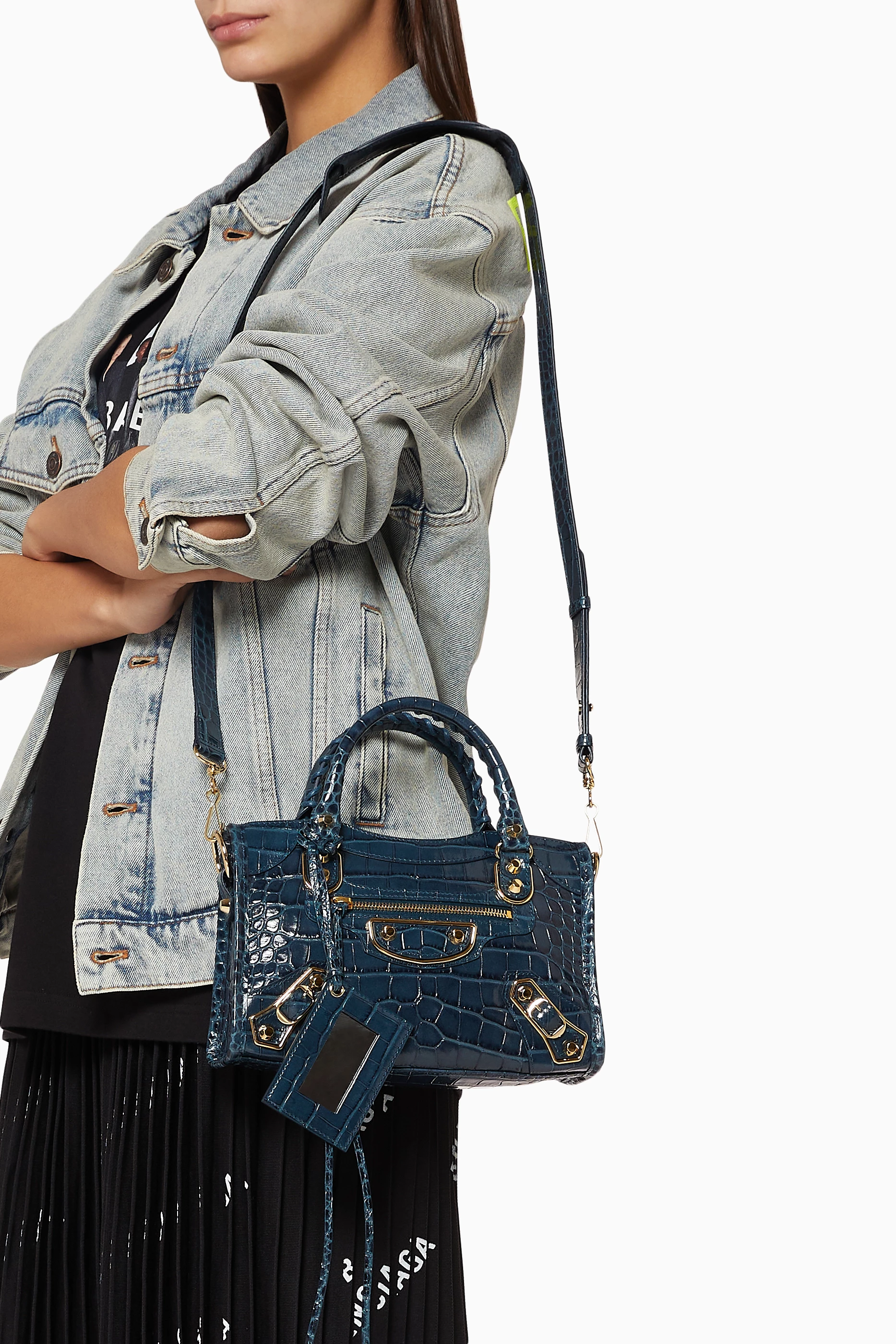 Buy Balenciaga Blue Mini Metallic Edge Shoulder Bag in Shiny Crocodile Embossed Leather For Women Online Ounass UAE