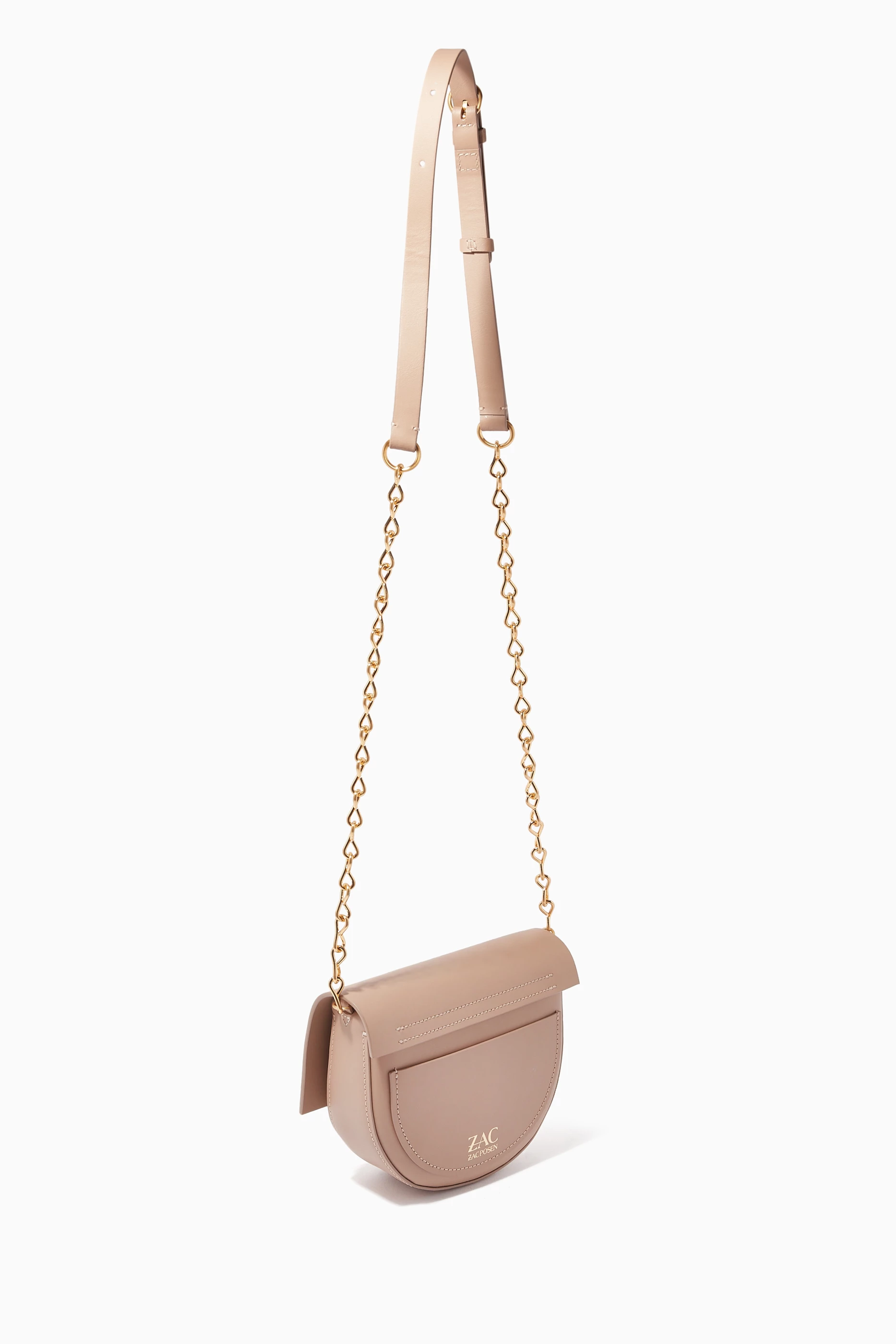 Buy ZAC Zac Posen Neutral Belay Mini Saddle Crossbody Bag in Leather For Women Online Ounass UAE