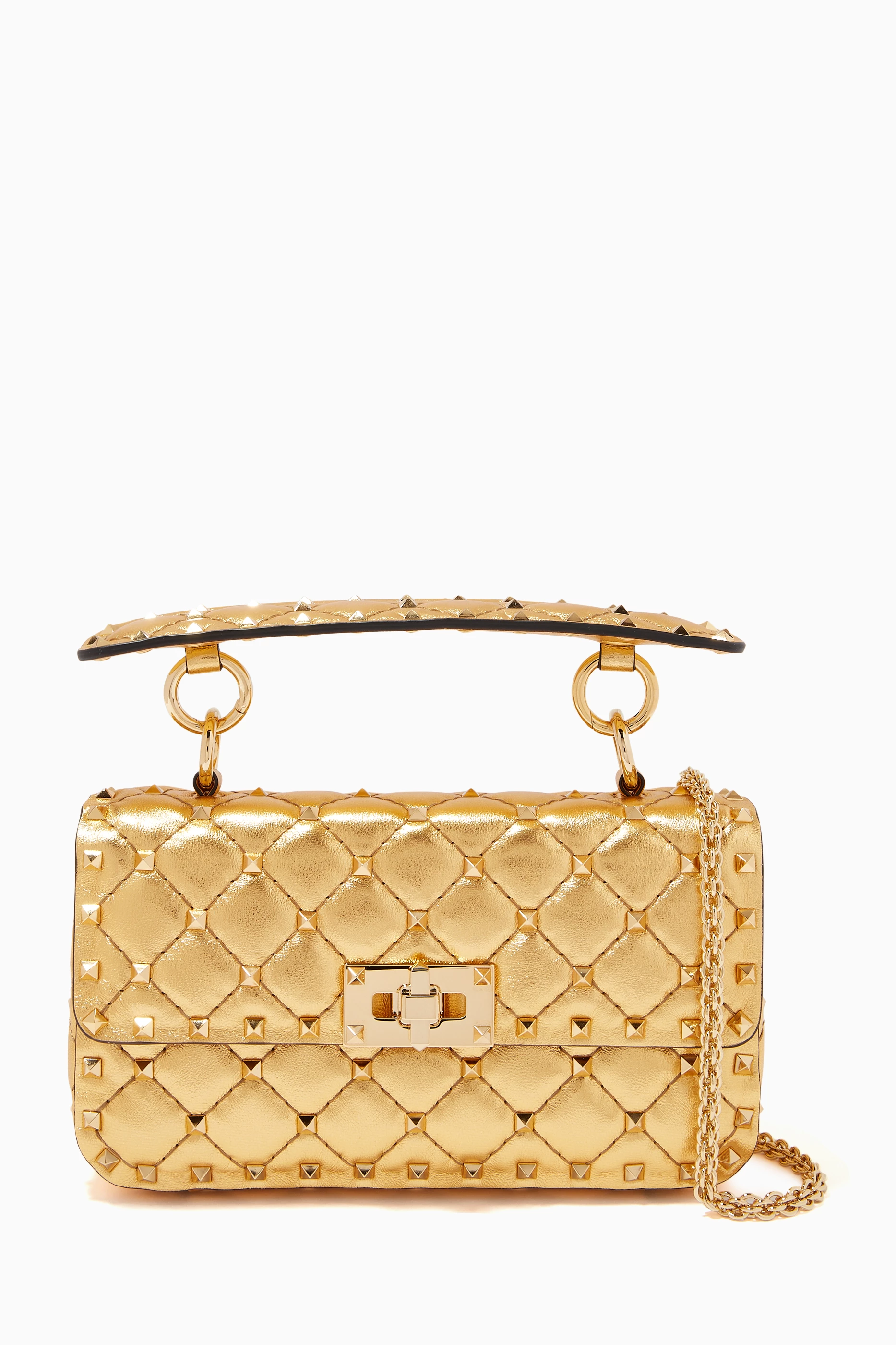 Buy Valentino Garavani Gold Valentino Garavani Rockstud Spike Small Bag in Metallic Nappa For Women Online Ounass UAE
