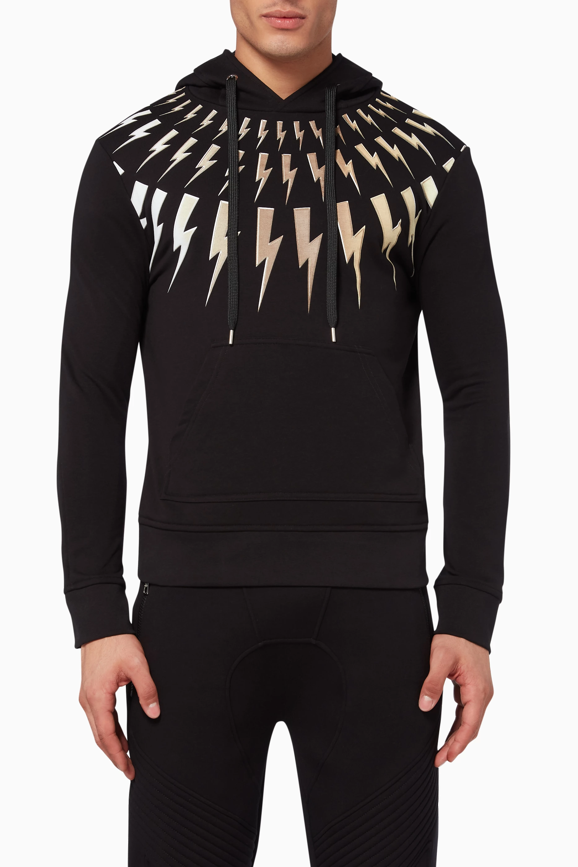 Buy Neil Barrett Black Golden Fair Isle Thunderbolt Hoodie For Men Online Ounass UAE