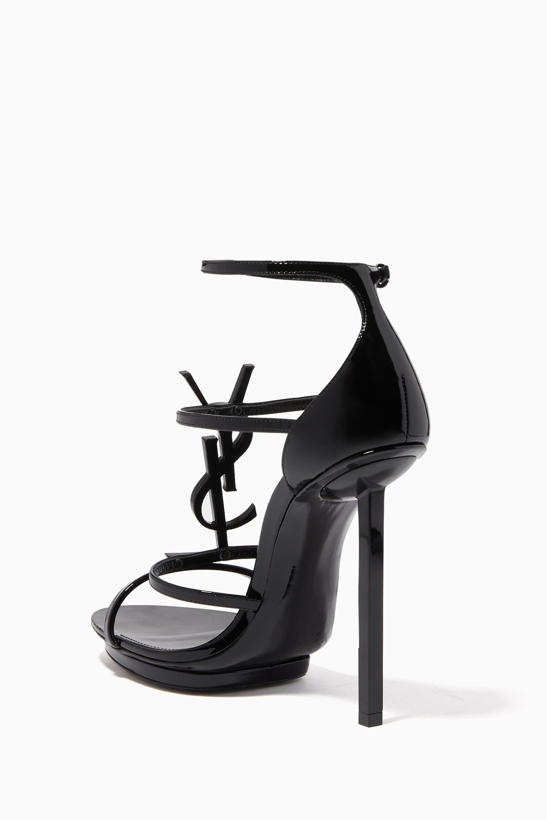 Buy SAINT LAURENT Black Cassandra Monogram 110 Sandals in Patent