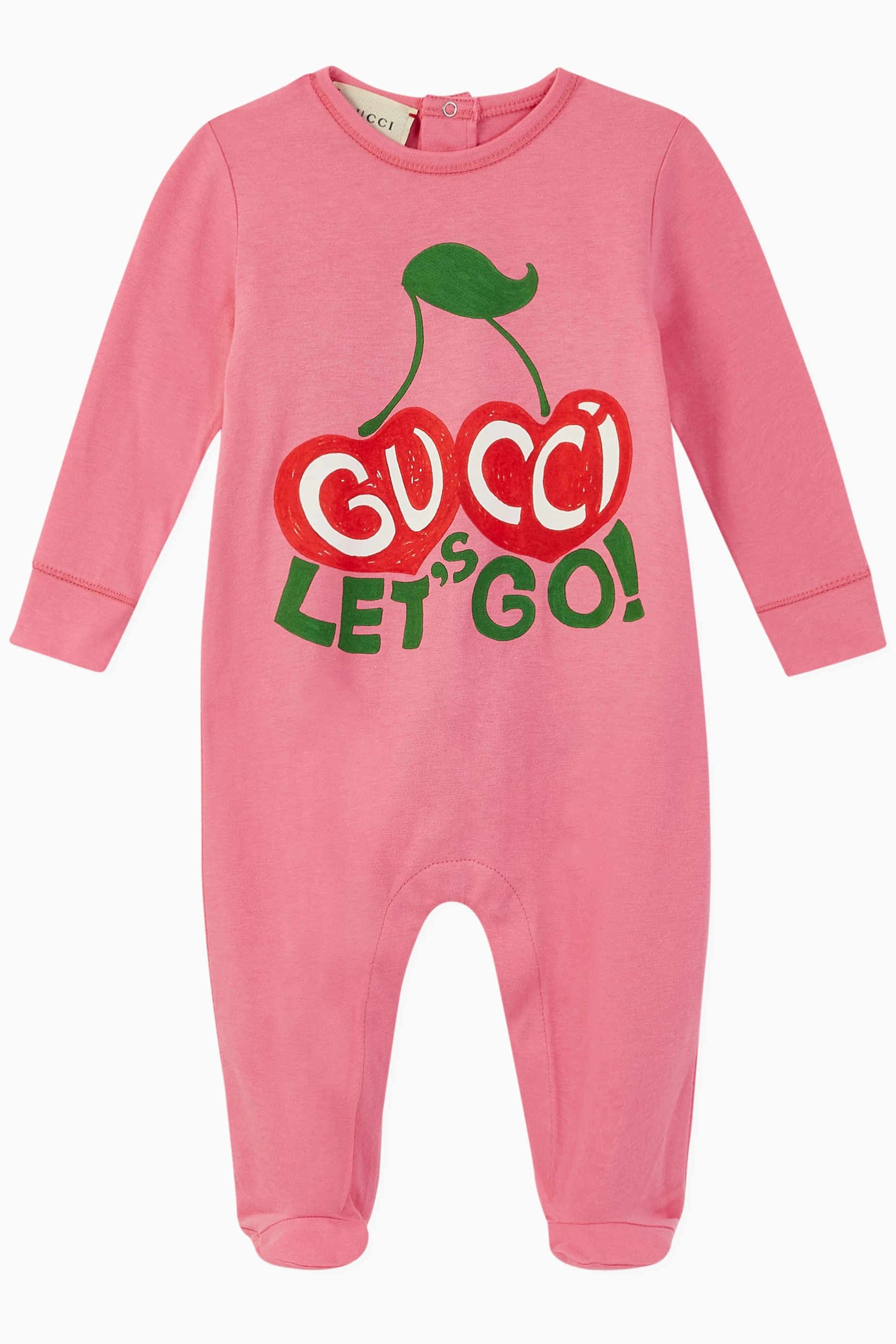 Buy Gucci Pink Let s Go Cherries Print Cotton Onesie For Baby Girls Online Ounass UAE