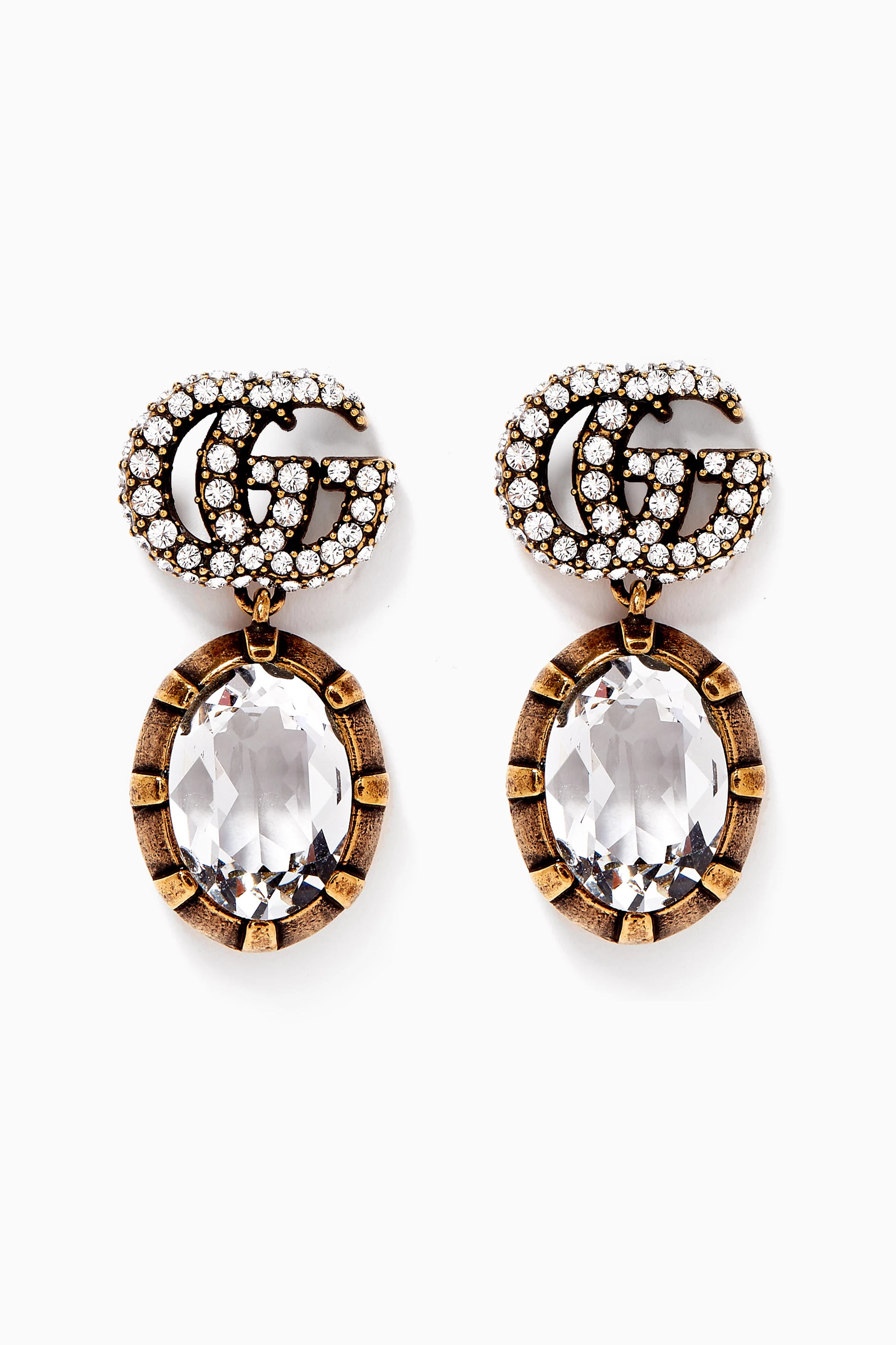 Buy Gucci Silver Double G Earrings with Crystals For Women Online Ounass UAE