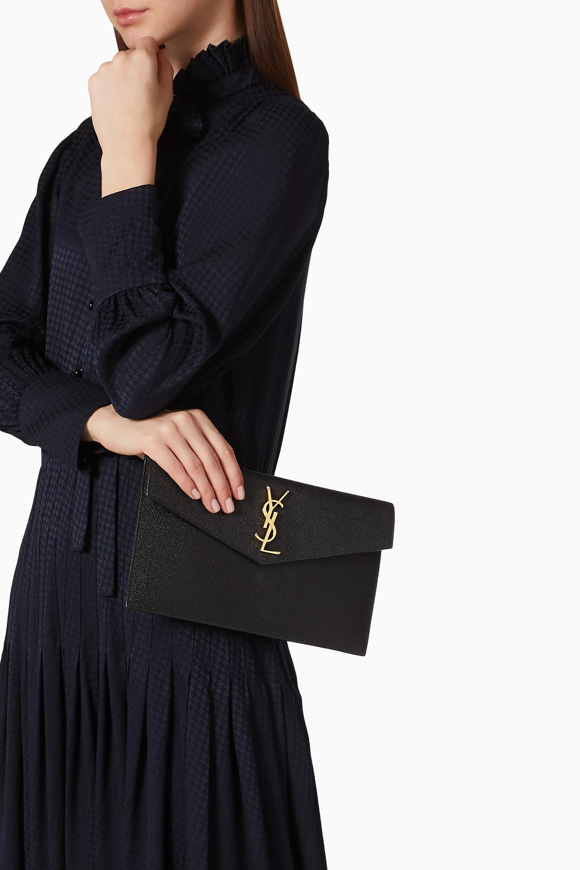 Buy SAINT LAURENT Black Uptown Pouch in Grain de Poudre Embossed Leather For Women Online Ounass UAE