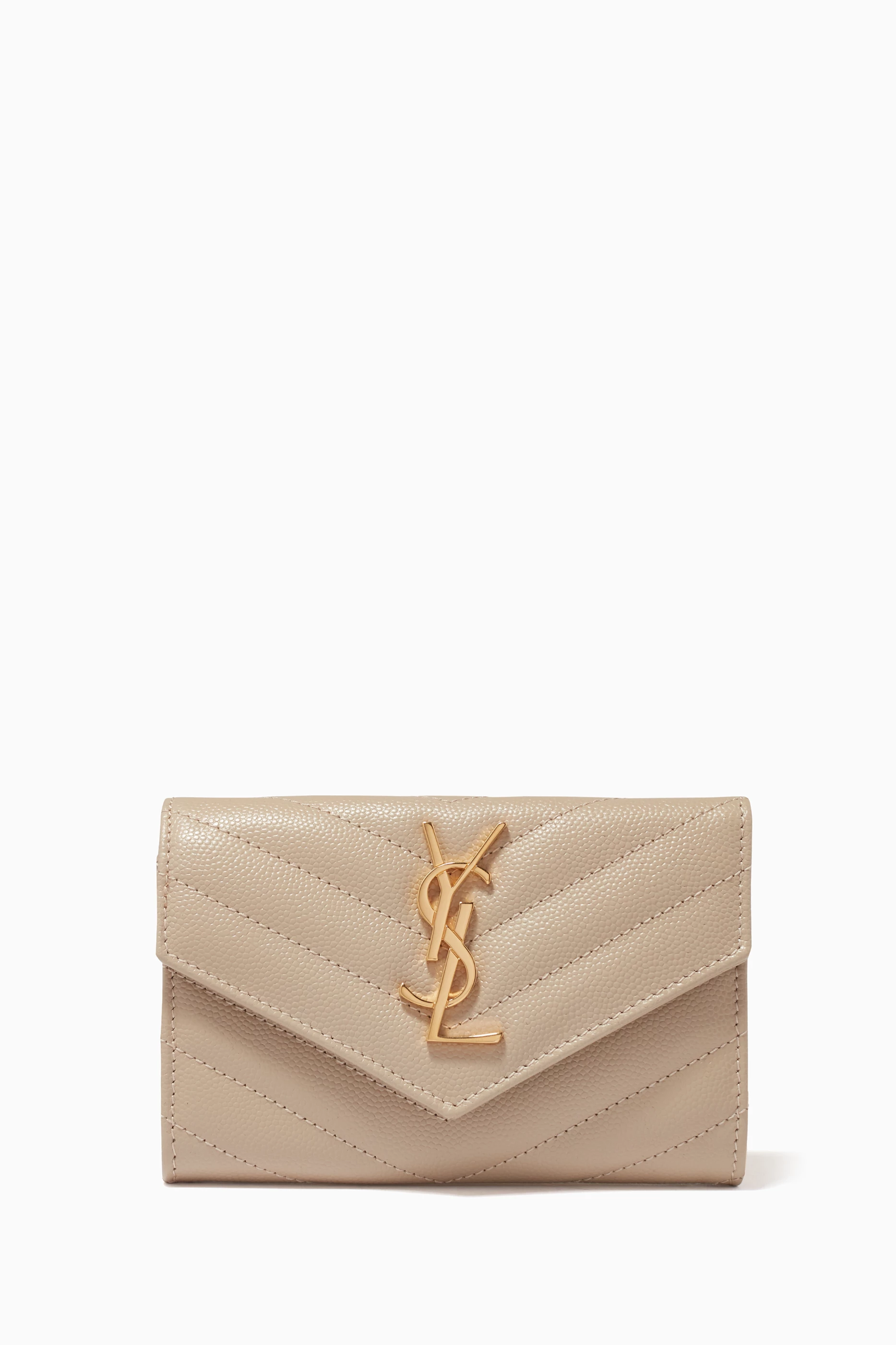 Buy SAINT LAURENT Neutral Small Monogram Envelope Wallet in Grain De Poudre Embossed Leather For Women Online Ounass UAE