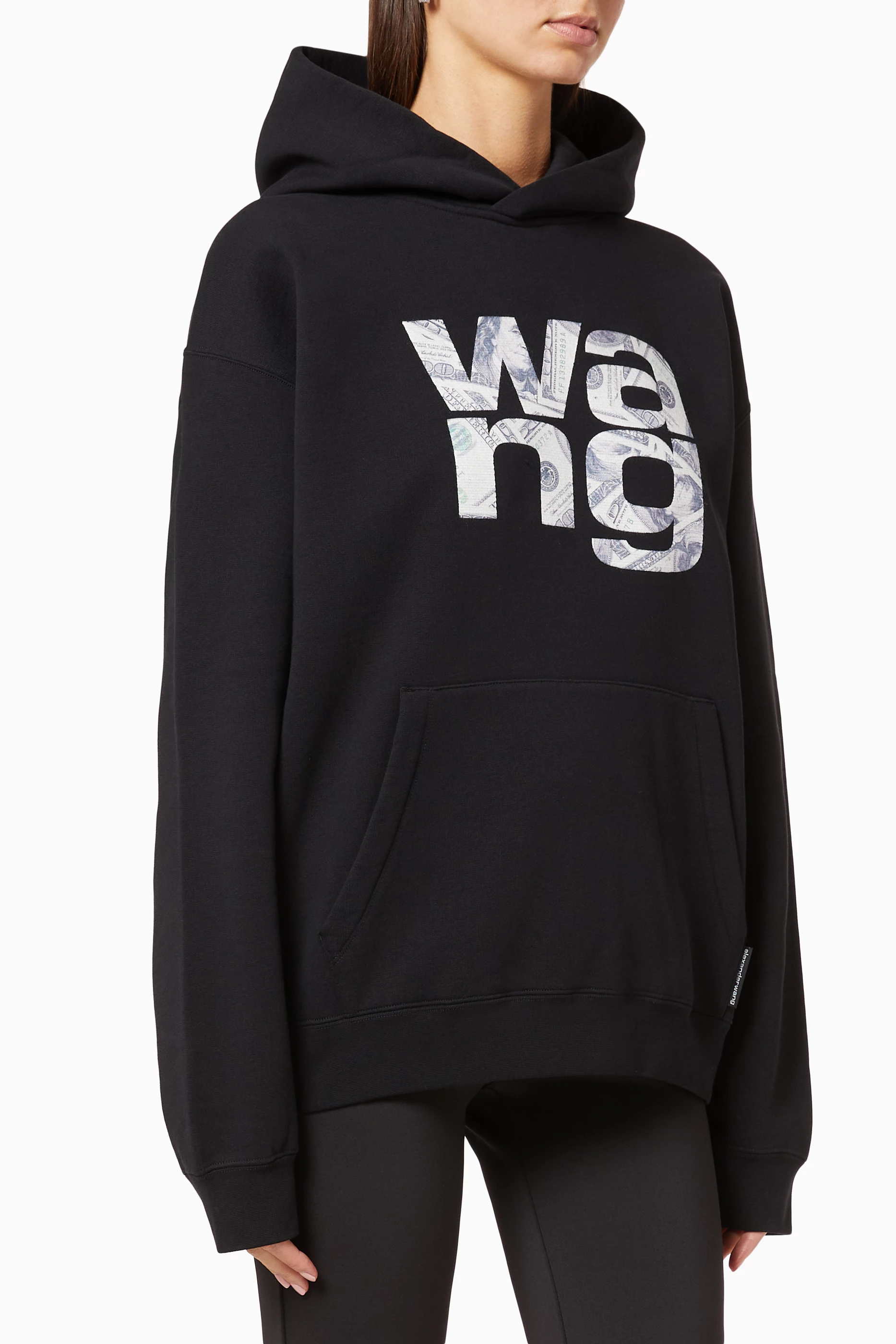 Buy Alexander Wang Black Money Logo Brushed Terry Hooded Sweatshirt For Women Online Ounass UAE