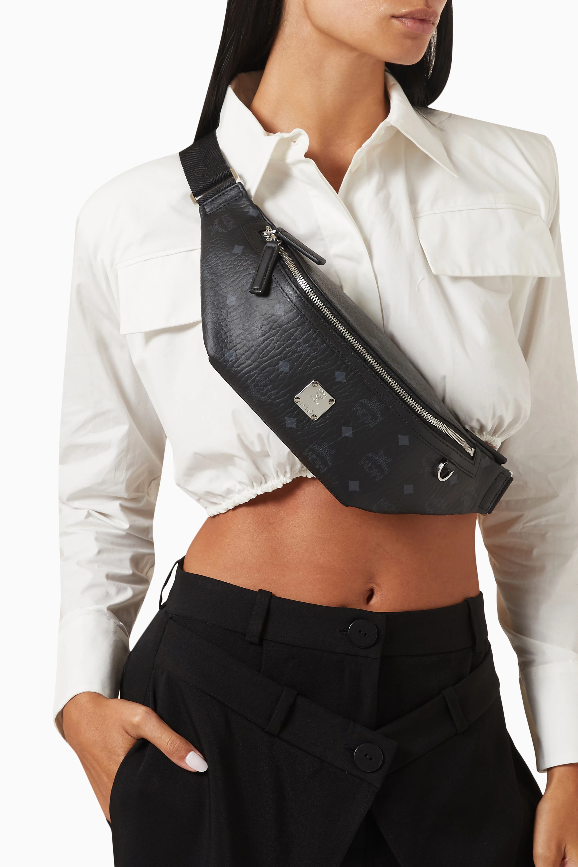 Buy MCM Black Medium Fursten Belt Bag in Visetos For UNISEX Online Ounass UAE