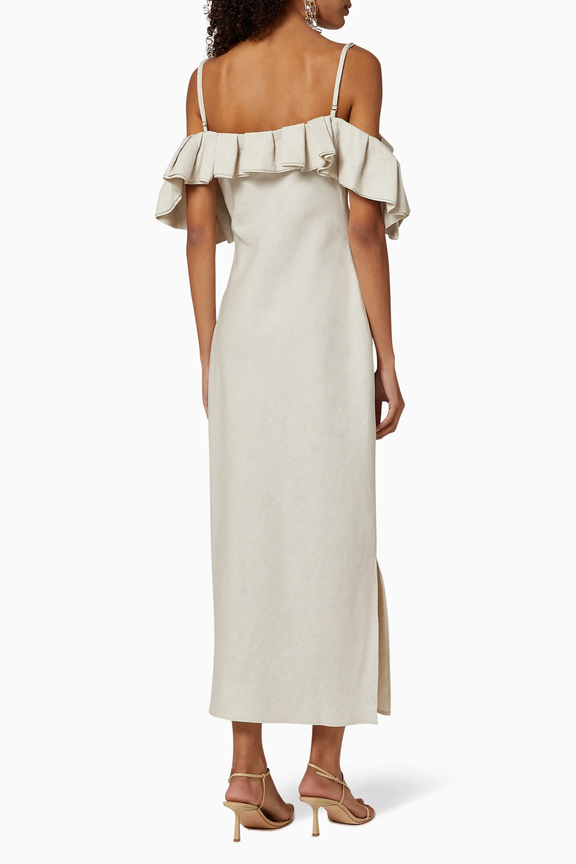 Buy Jacquemus Neutral La Robe Pampelonne Linen Frilled dress For Women Online Ounass UAE