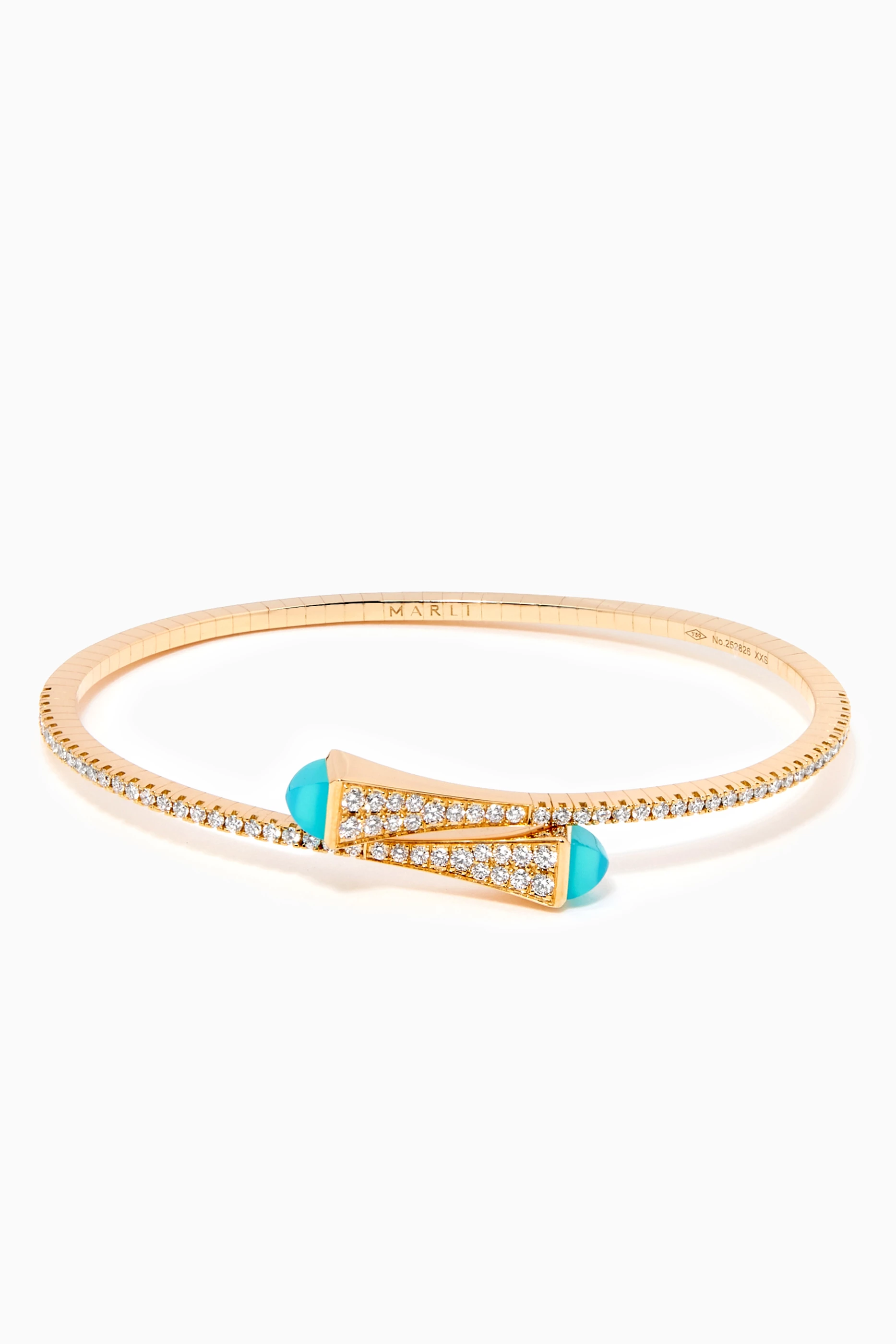 Buy Marli Yellow Cleo Diamond Slim Slip on Bracelet with Blue Chalcedony in 18kt Yellow Gold For Women Online Ounass UAE