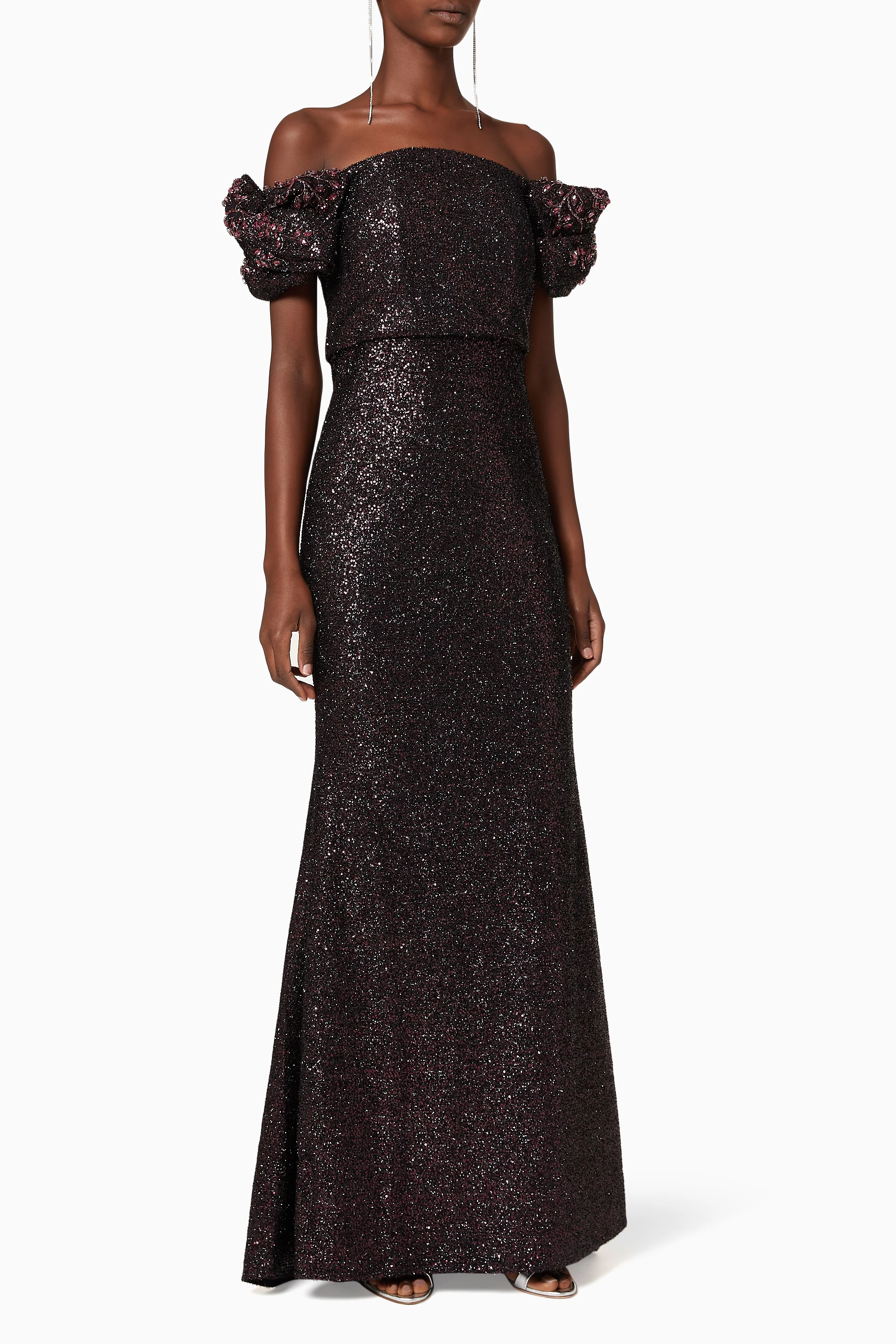 Buy Badgley Mischka Black Origami Sleeve Gown For Women Online Ounass UAE
