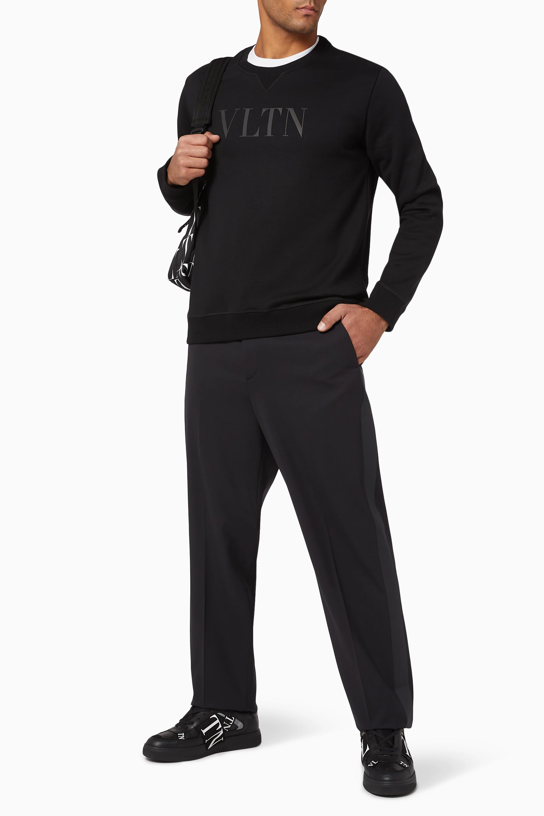 Buy Valentino Garavani Black VLTN Jersey Crewneck Sweatshirt For Men Online Ounass UAE