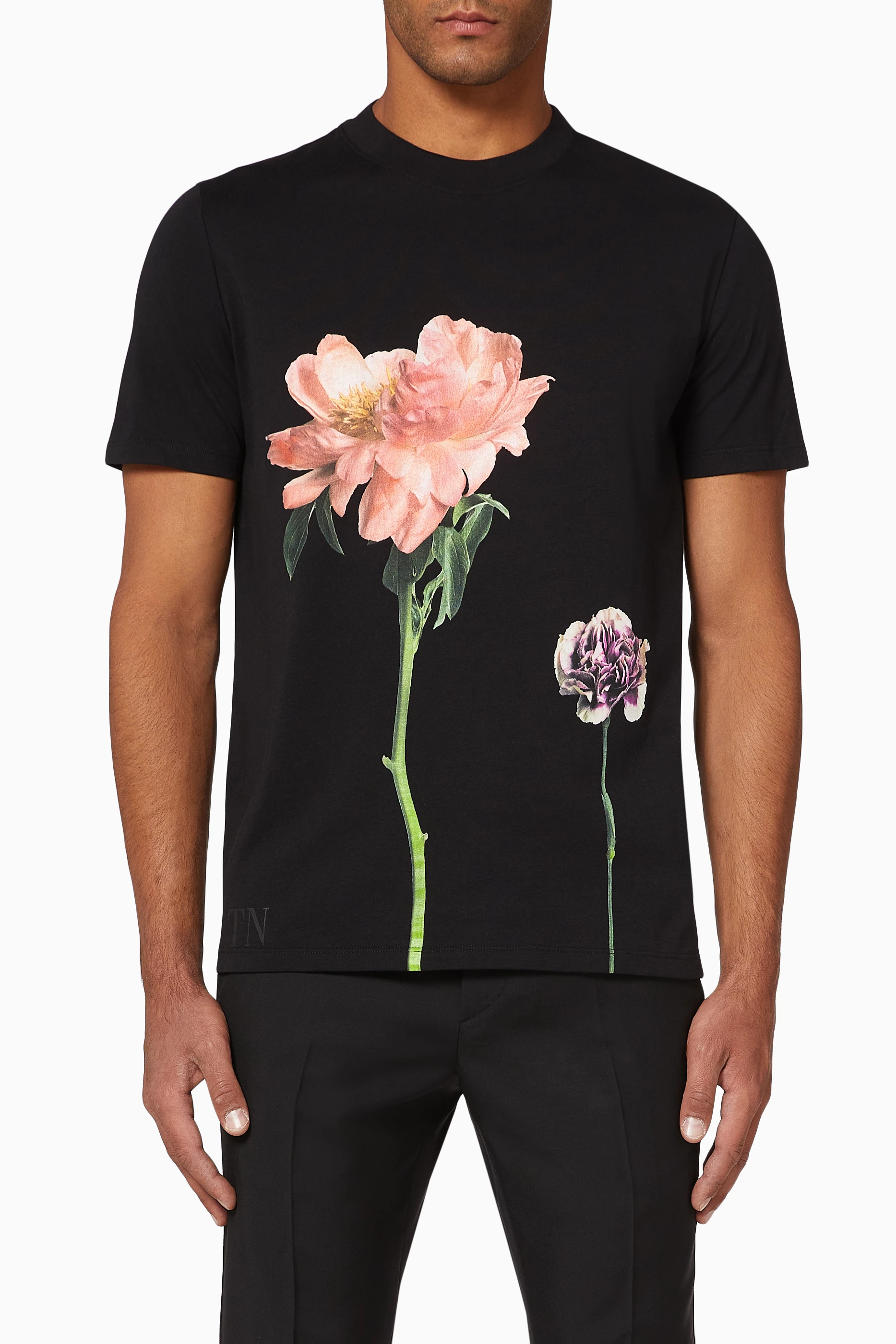 Buy Valentino Garavani Black Flowersity Print Cotton T-shirt