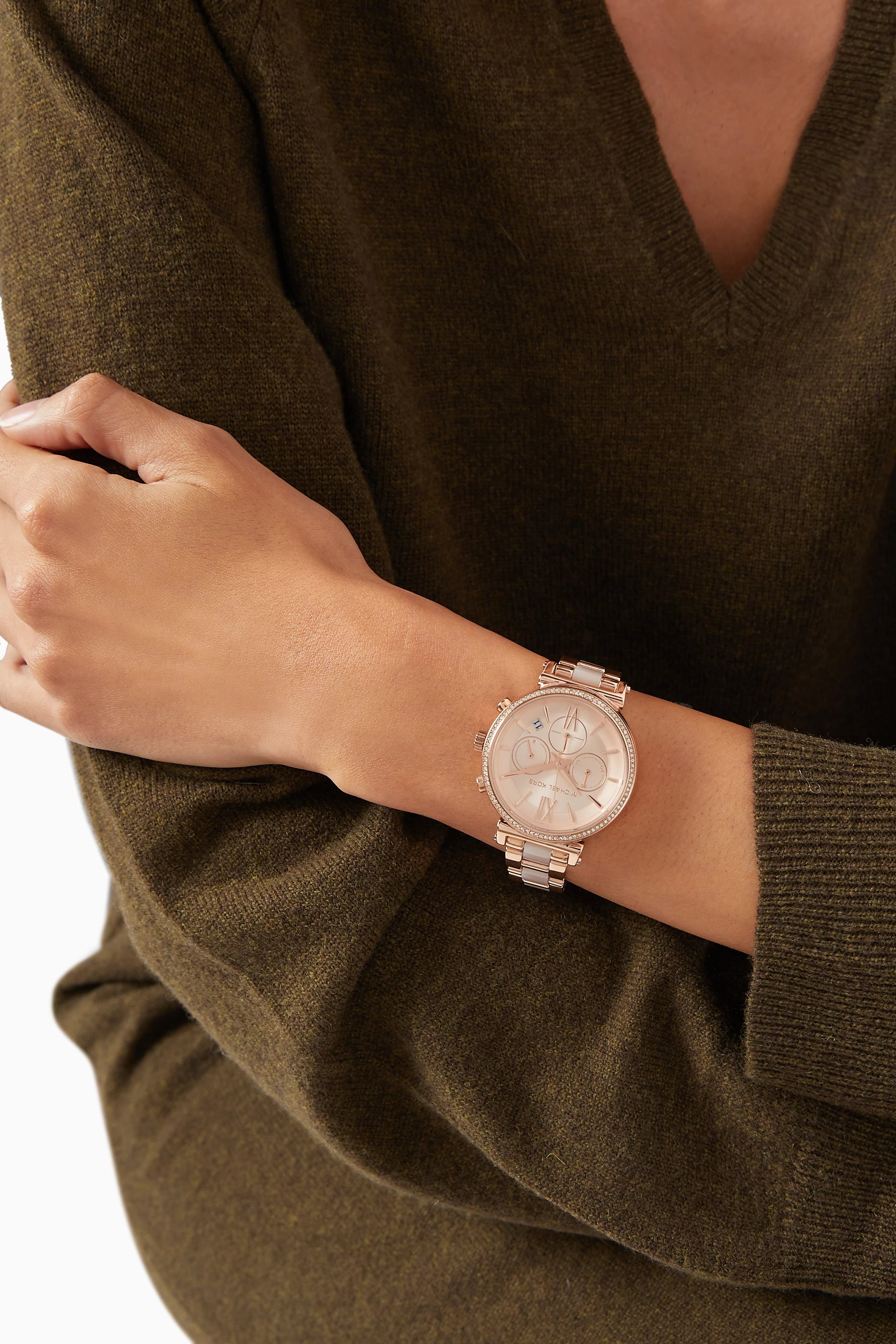 Buy Michael Kors Rose Gold Sofie Pave Quartz Chronograph Watch For Women Online Ounass UAE