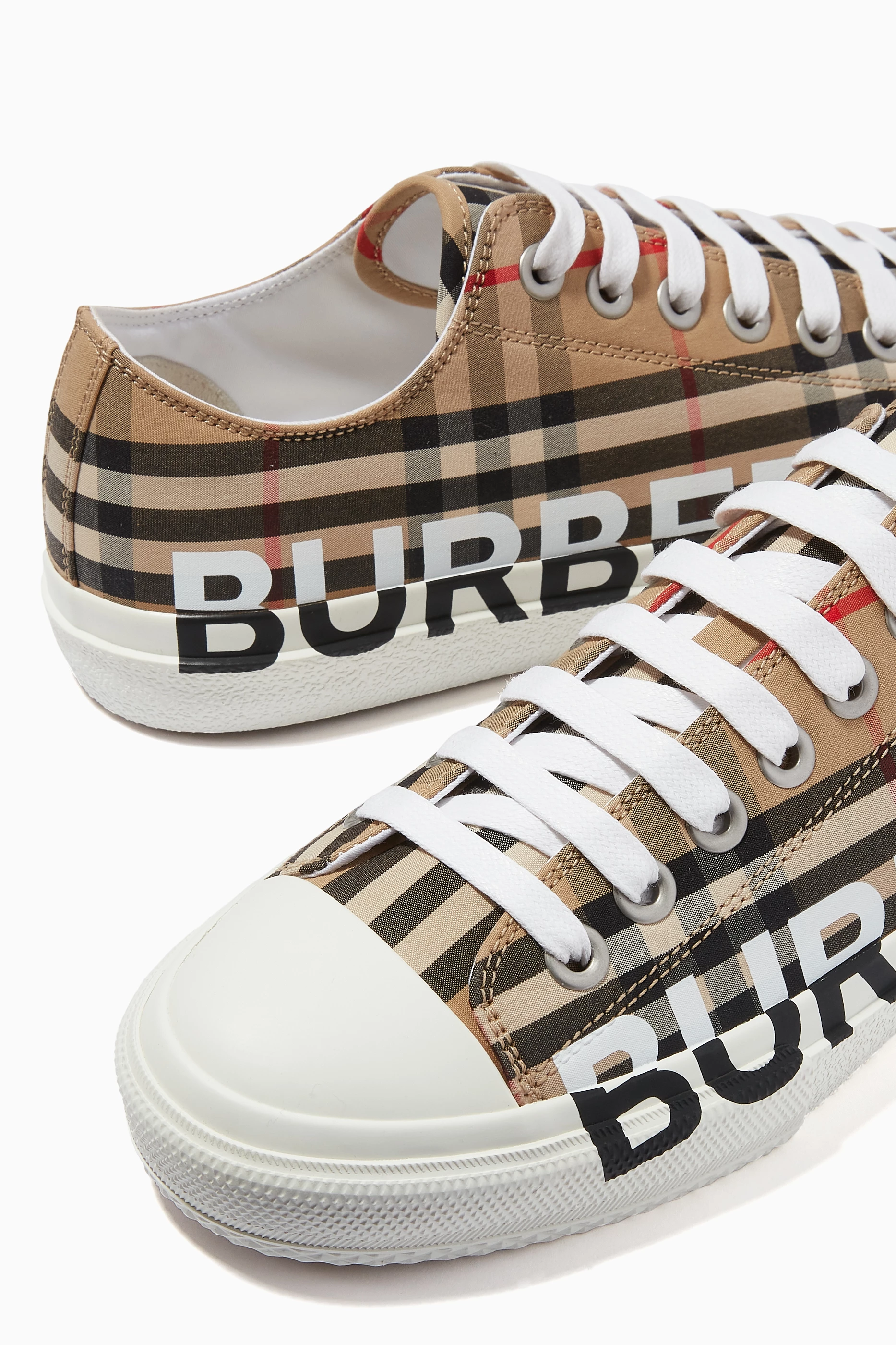 Buy Burberry Neutral Logo Sneakers in Vintage Check Cotton For Women Online Ounass UAE