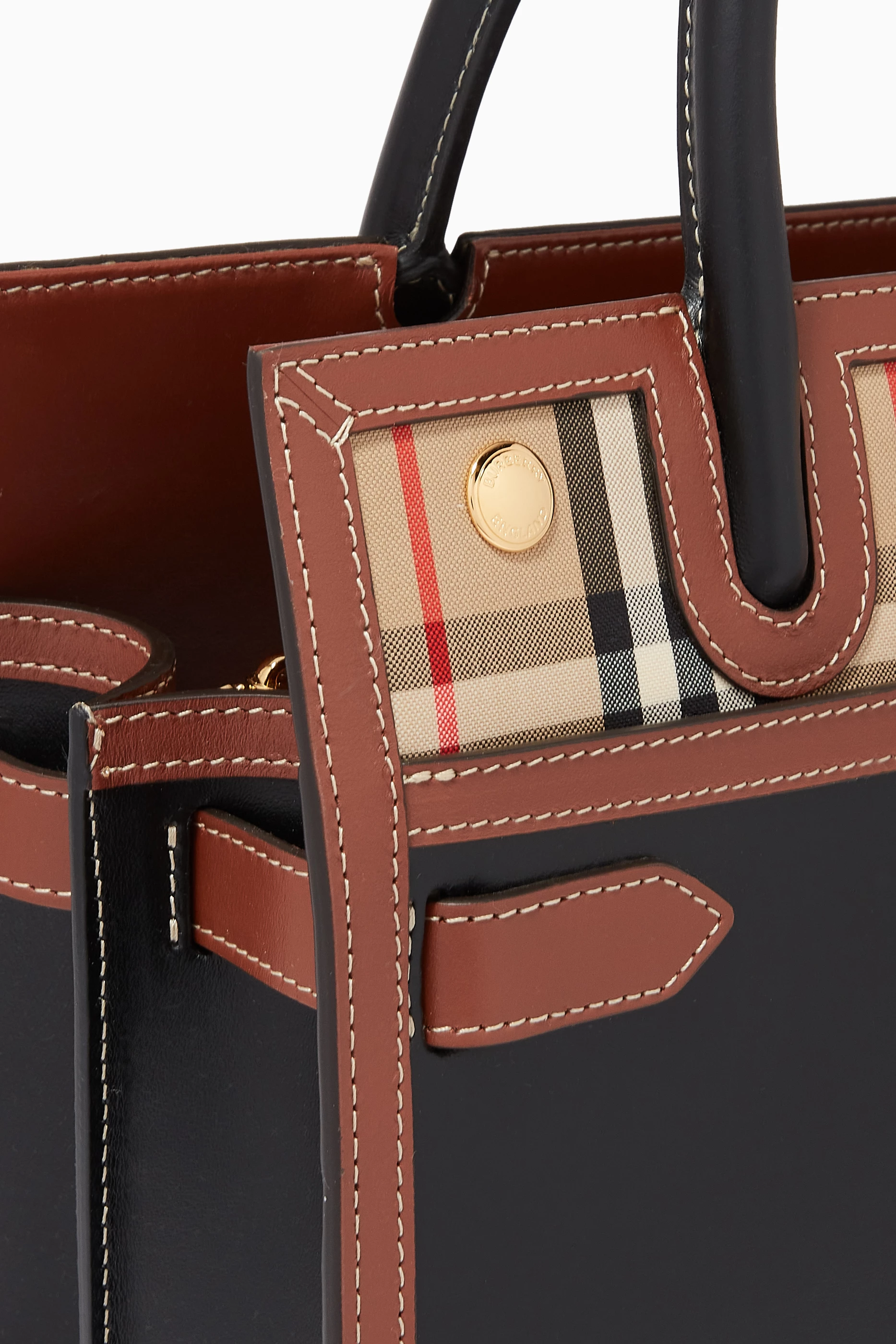 Buy Burberry Black Small Two Handle Title Bag in Vintage Check Leather For Women Online Ounass UAE