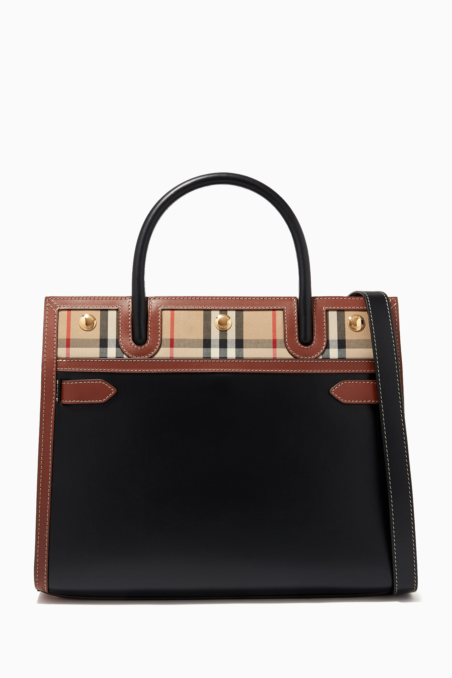 Buy Burberry Black Small Two-Handle Title Bag in Vintage Check - Main Image