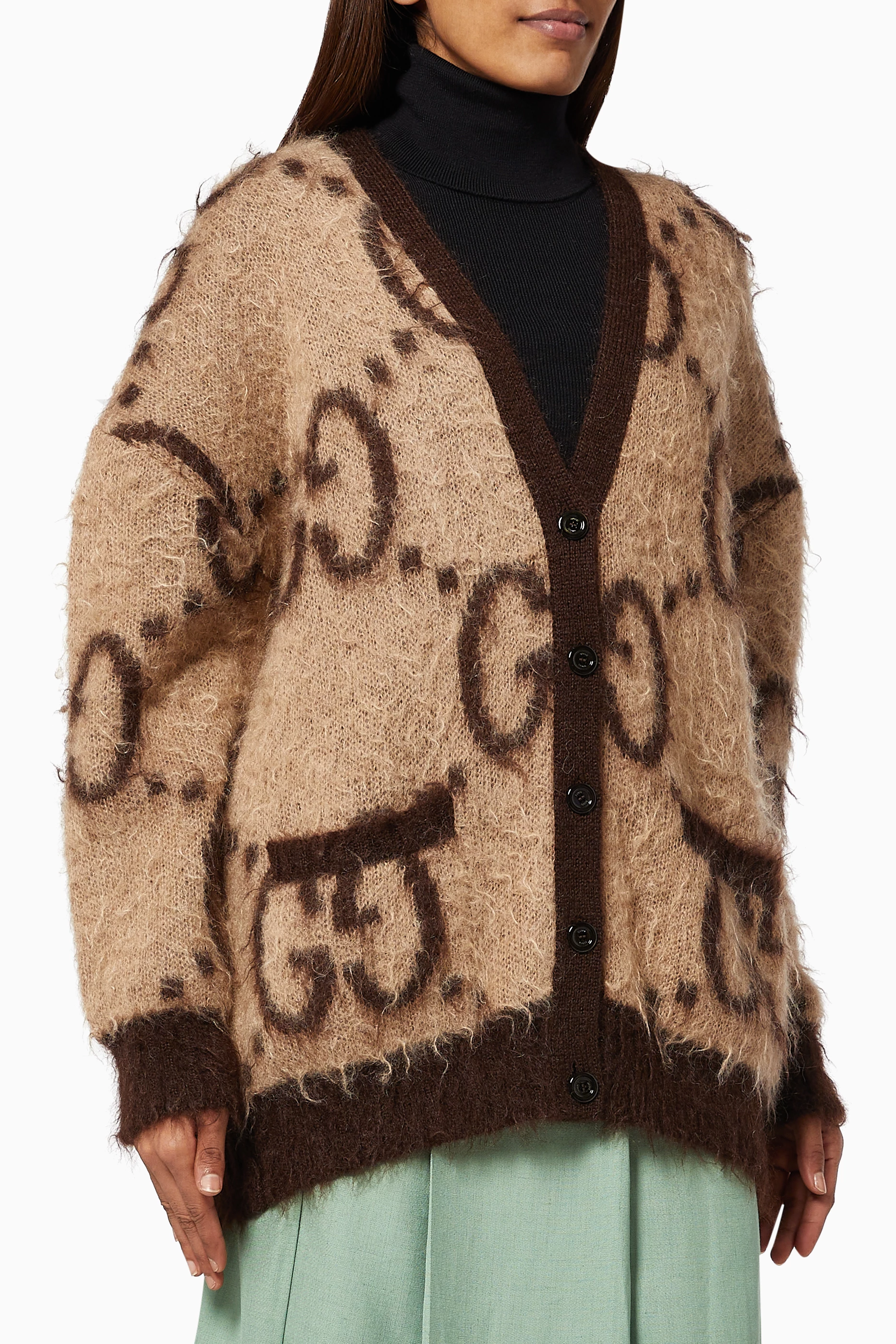 Buy Gucci Brown Reversible Cardigan in GG Mohair Wool For Women Online Ounass UAE