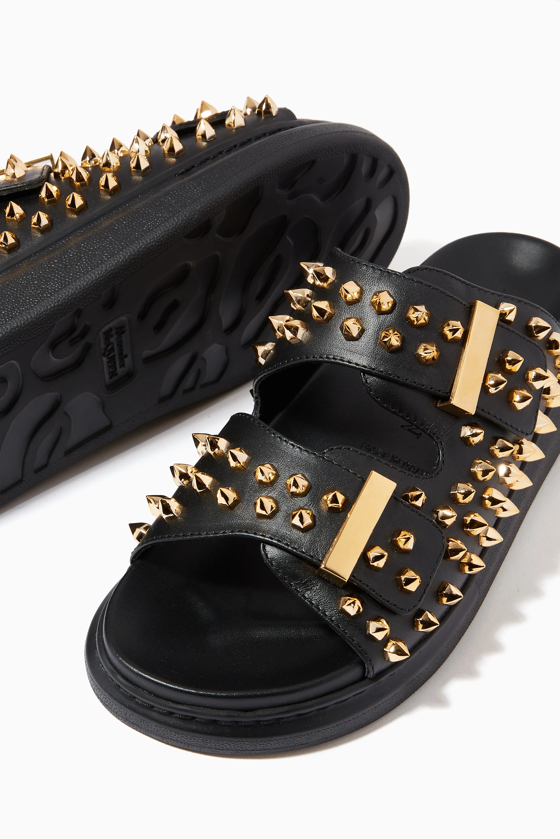 Buy Alexander McQueen Gold Hybrid Slides with Studs in Leather For Women Online Ounass UAE