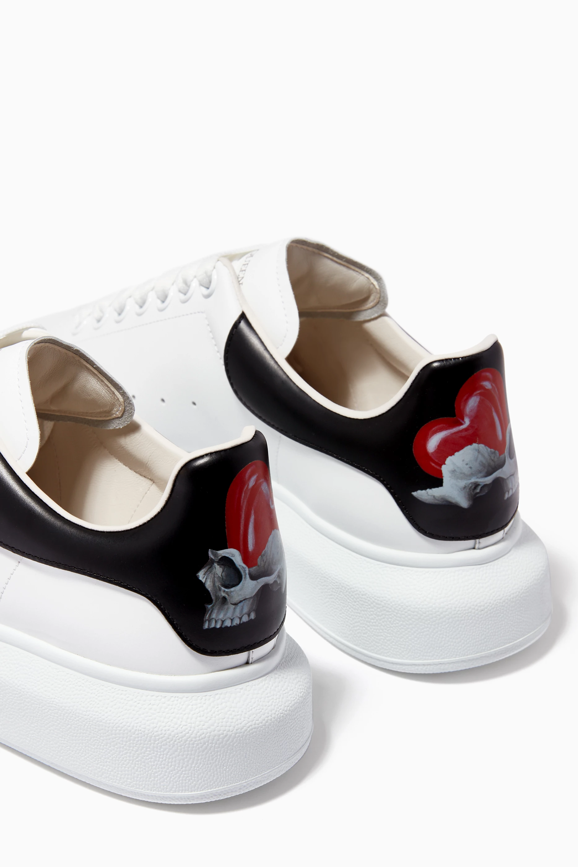 Buy McQueen White Oversized Sneakers with Heart Skull Motif in