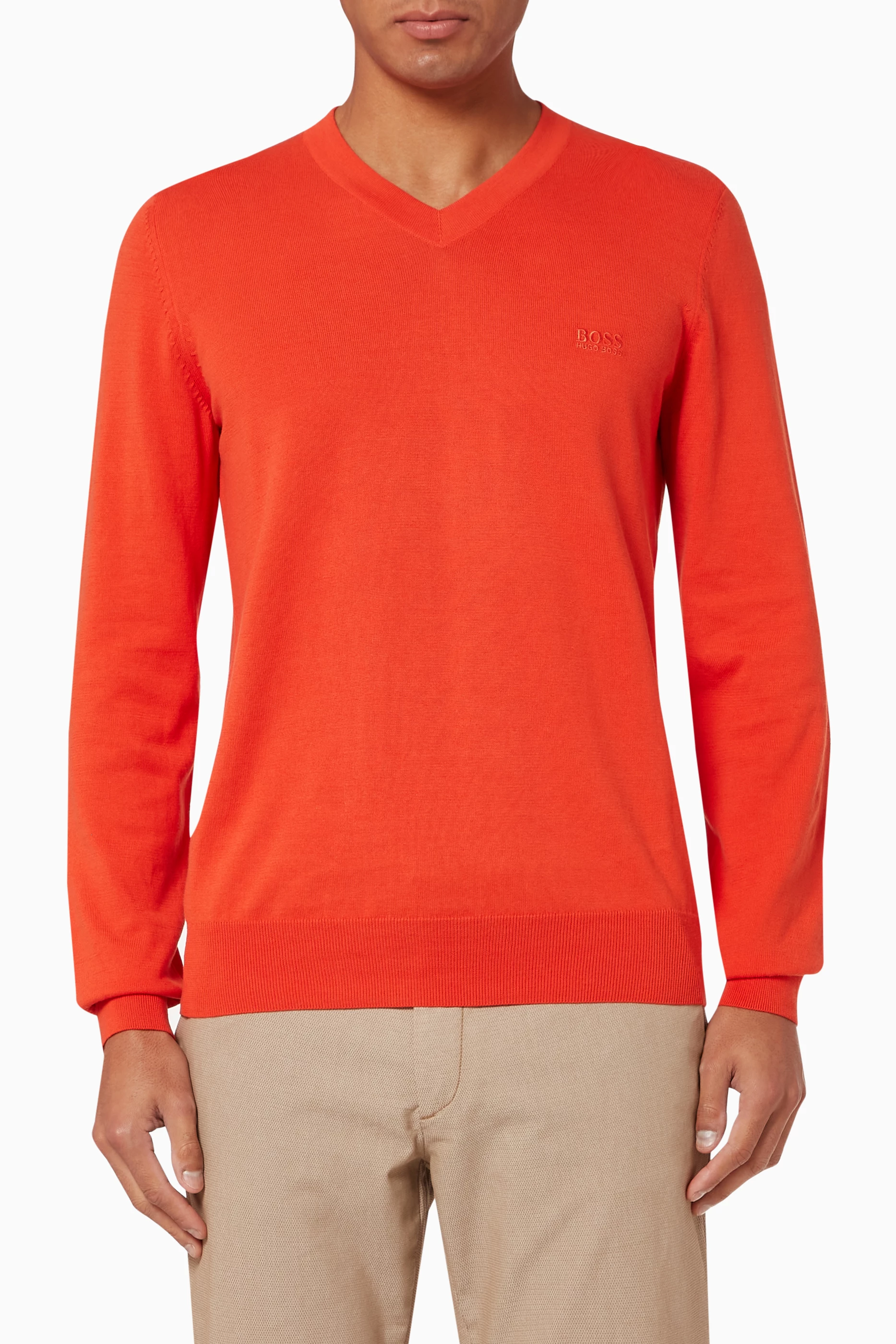Buy BOSS Orange Baram V-Neck Wool Sweater For Men Online Ounass UAE