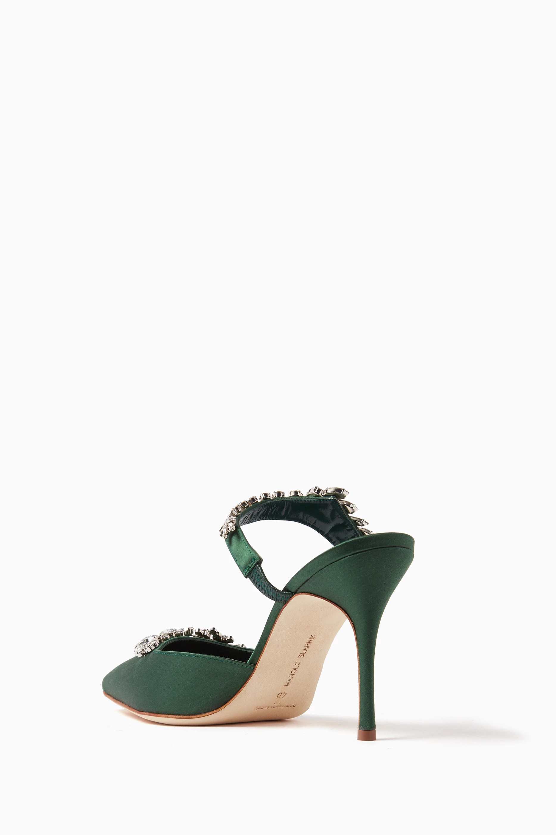 Buy Manolo Blahnik Green Lurum 90 Mules in Satin For Women Online Ounass UAE