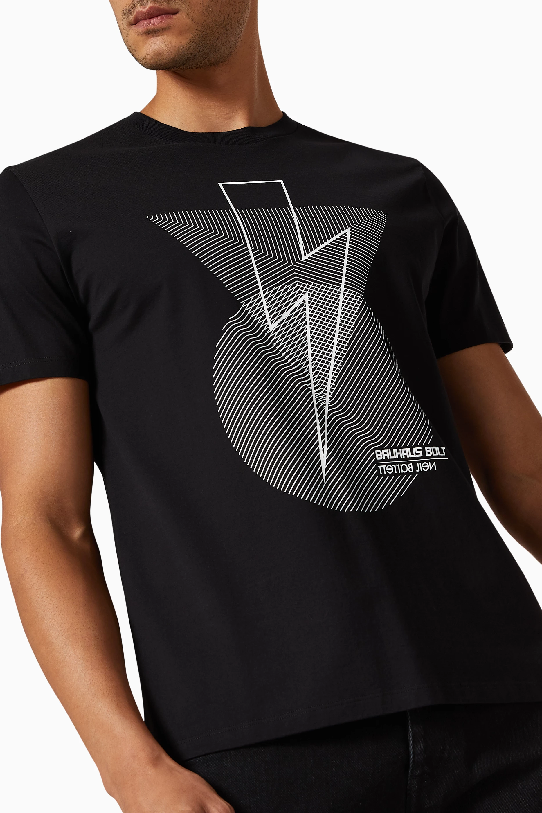 Buy Neil Barrett Black Bauhaus Bolt T shirt in Cotton Jersey For Men Online Ounass UAE