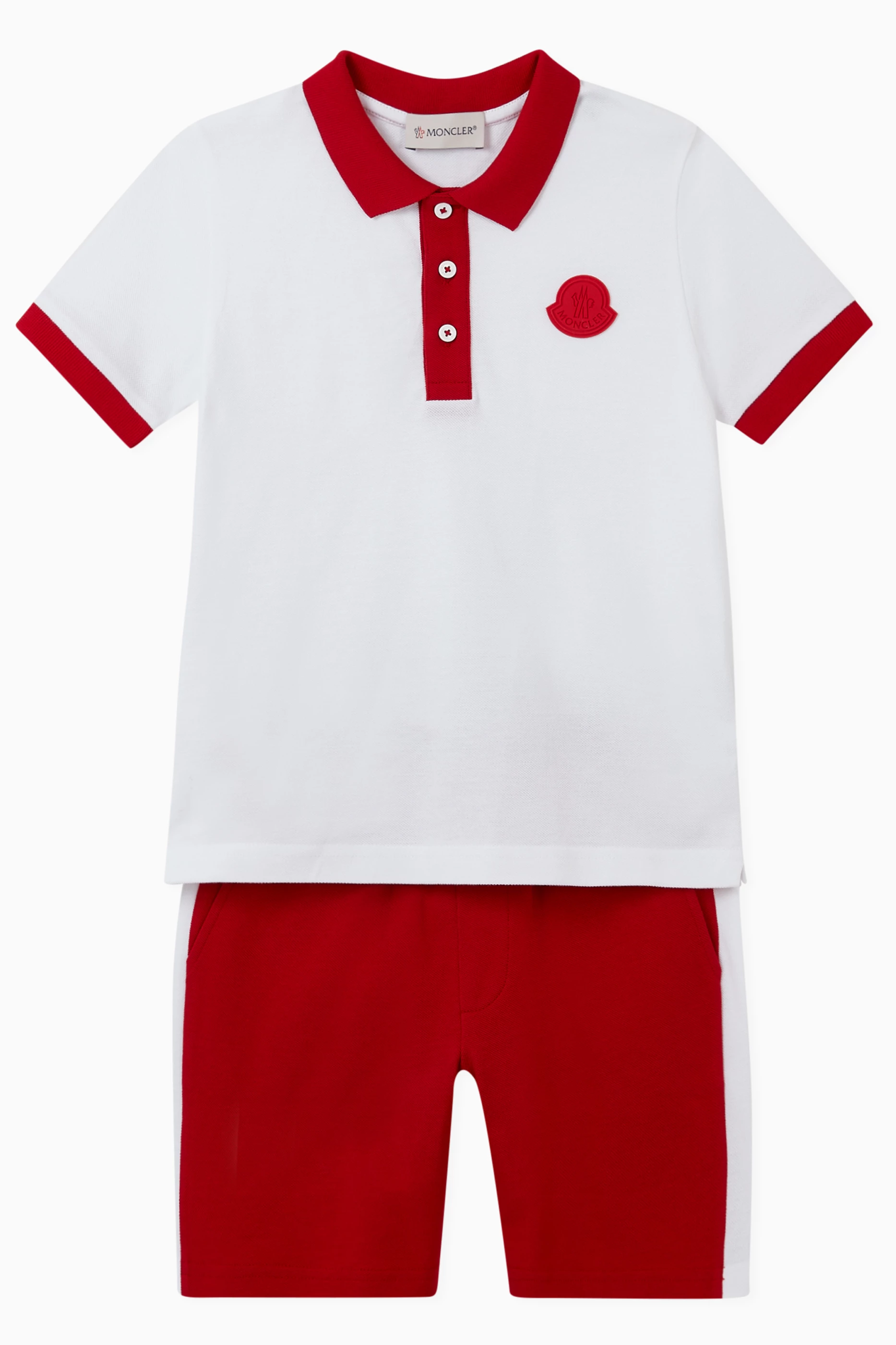Buy Moncler Enfant White Polo Shirt Shorts Set For Boys Online Ounass UAE
